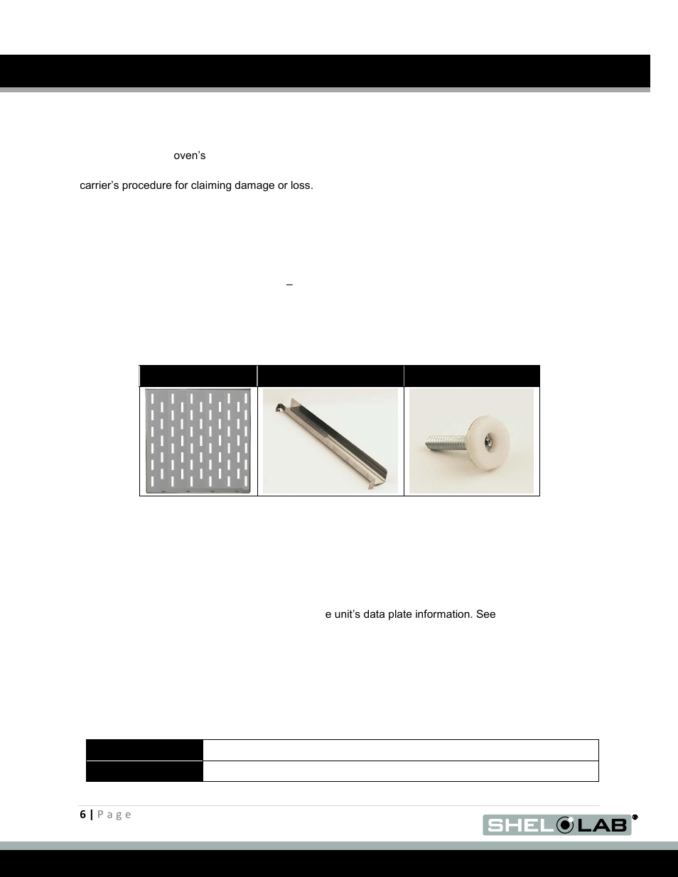 Receiving your oven, Inspecting the shipment, Returning the shipment | Recording data plate information | Shellab SMO5HP-2 User Manual | Page 6 / 28