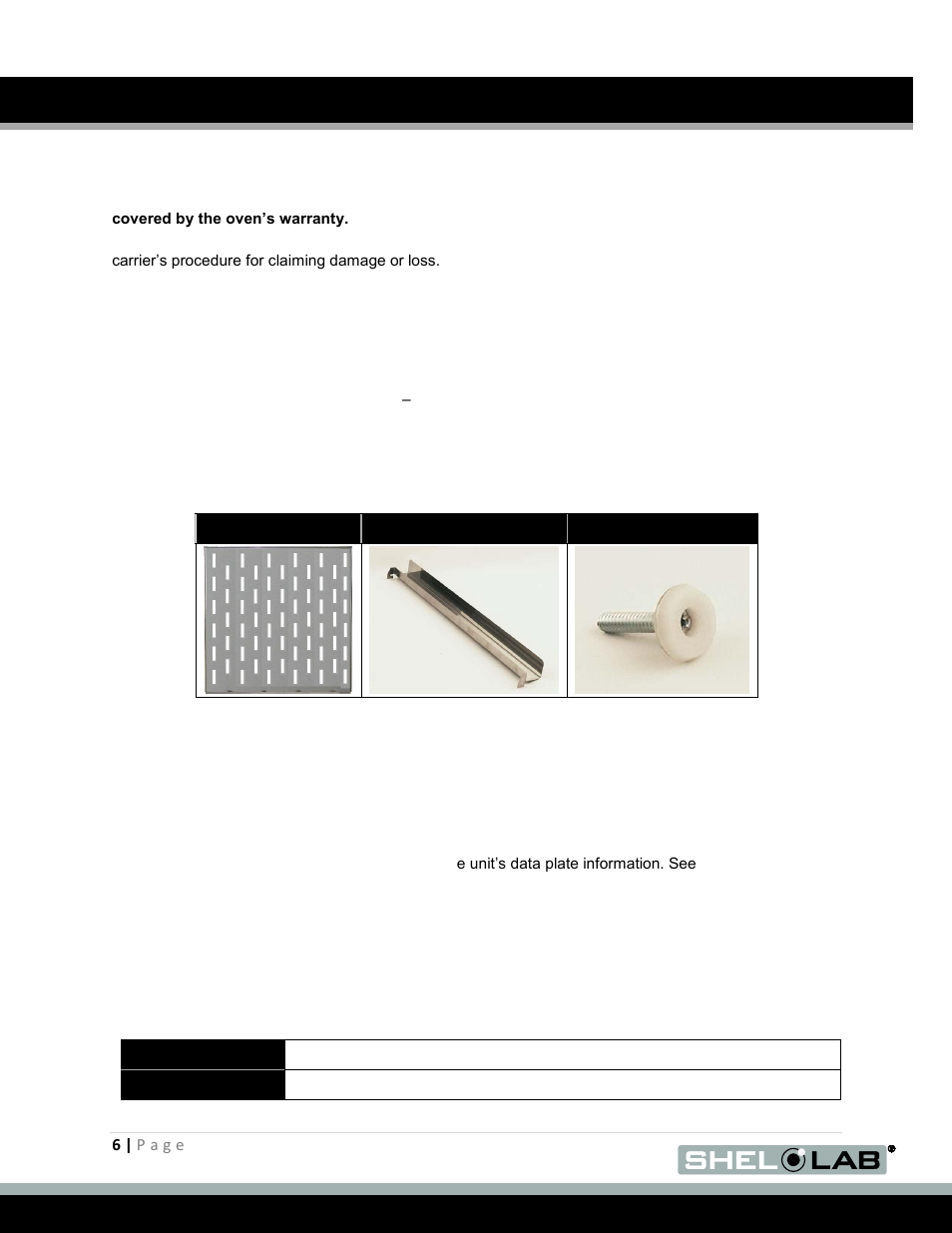 Receiving your oven, Inspecting the shipment, Returning the shipment | Recording data plate information | Shellab SMO5CR-2 User Manual | Page 6 / 31