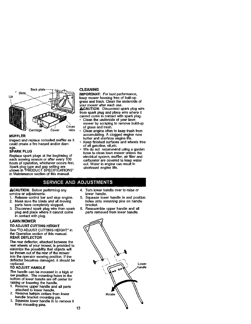 Service and adjustments | Craftsman 917.388721 User Manual | Page 13 / 27