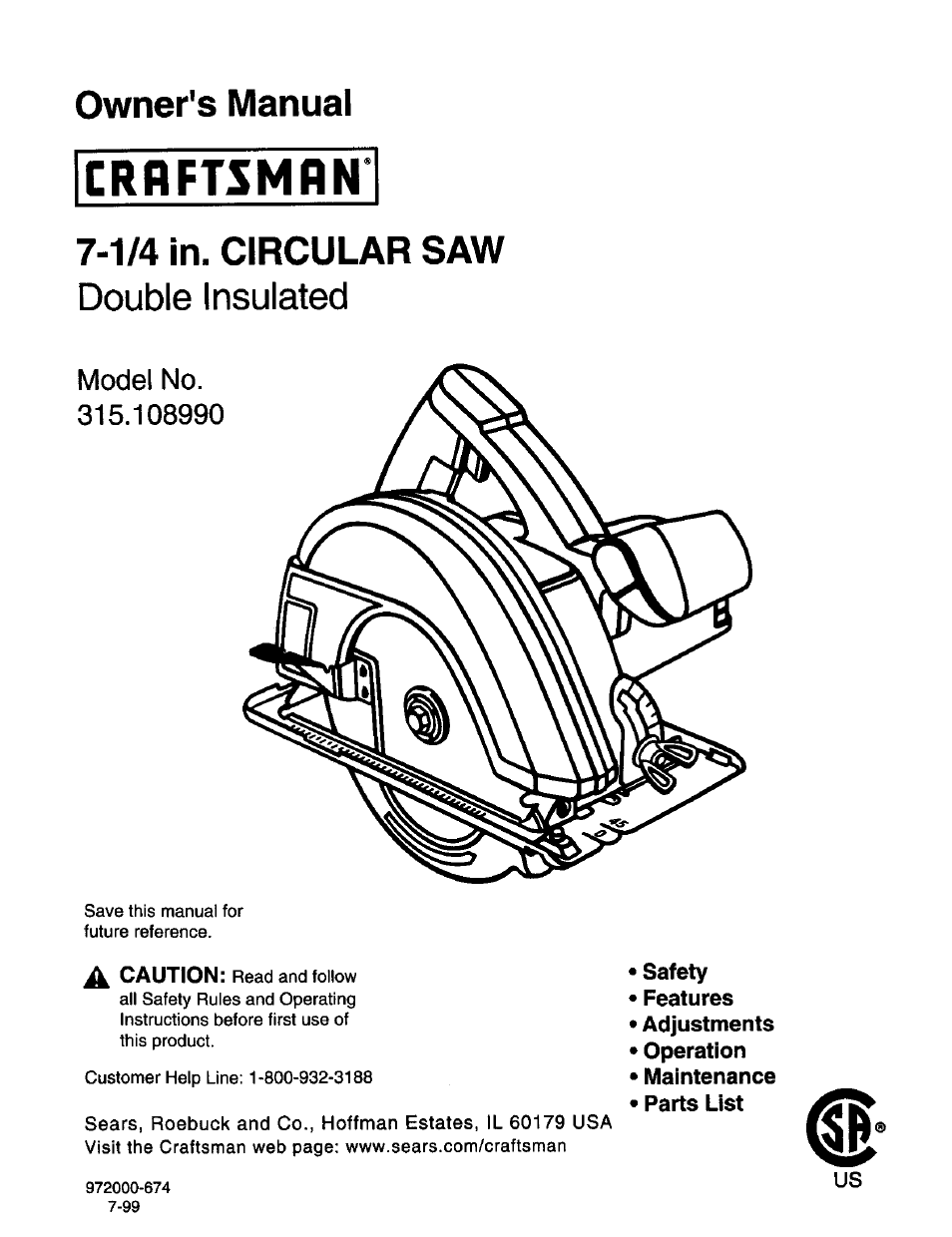 Craftsman 315.108990 User Manual | 20 pages
