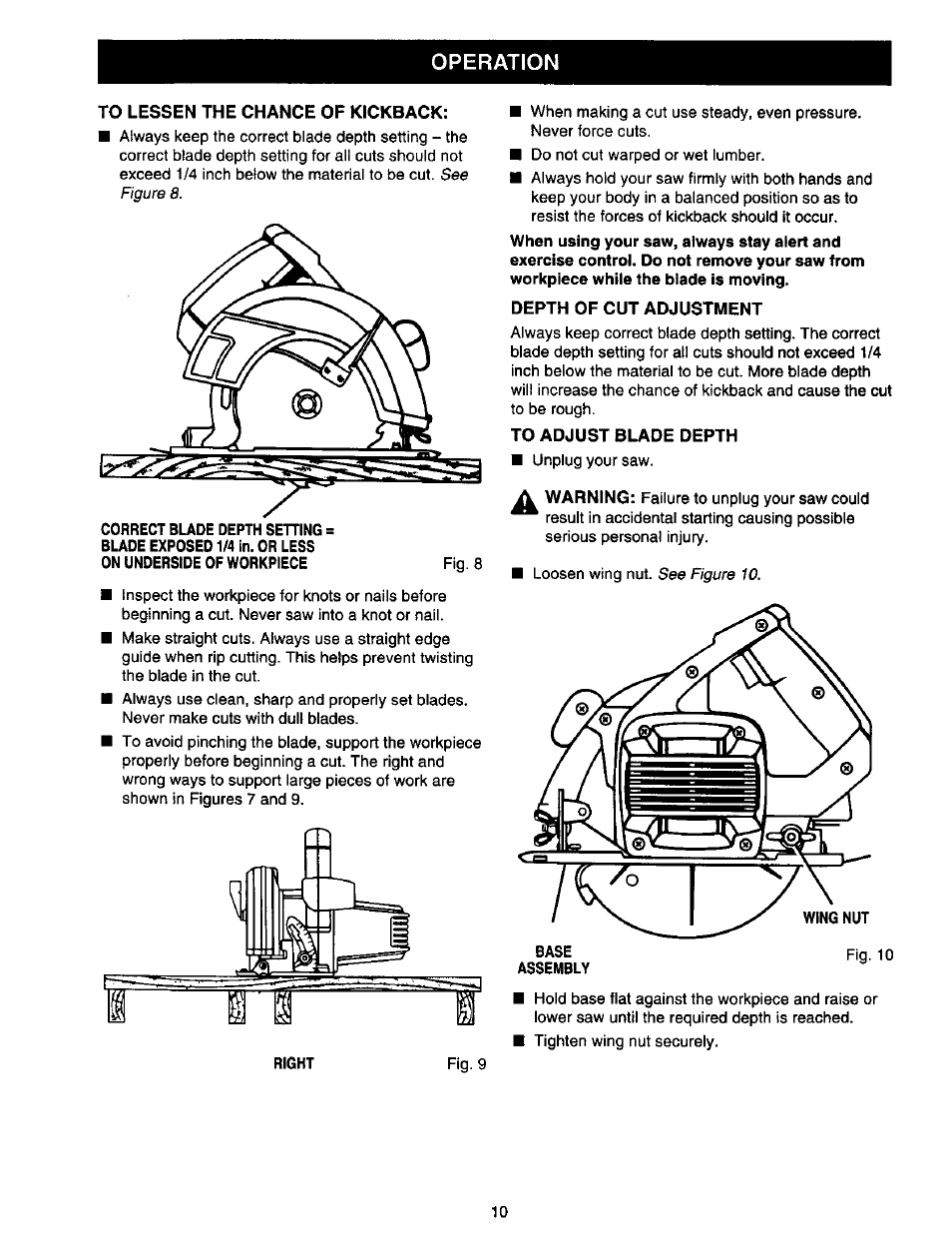 Operation | Craftsman 315.108990 User Manual | Page 10 / 20