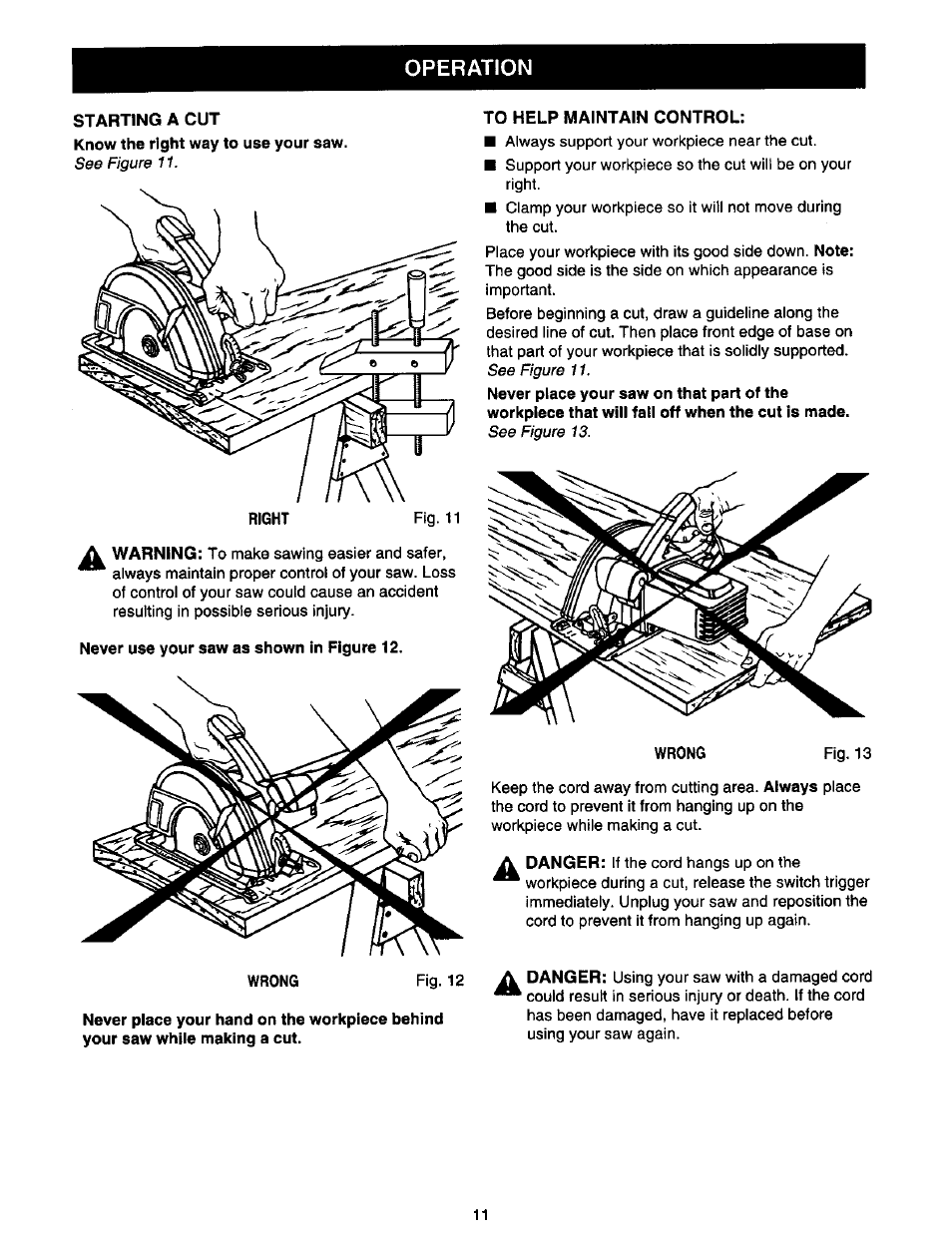 Operation | Craftsman 315.108990 User Manual | Page 11 / 20