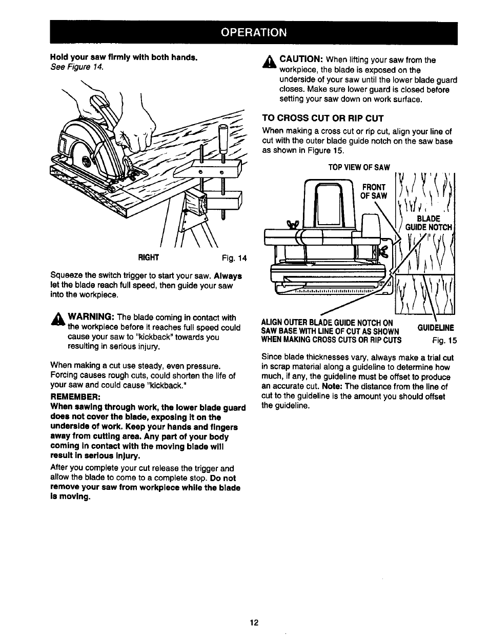 Operation | Craftsman 315.108990 User Manual | Page 12 / 20