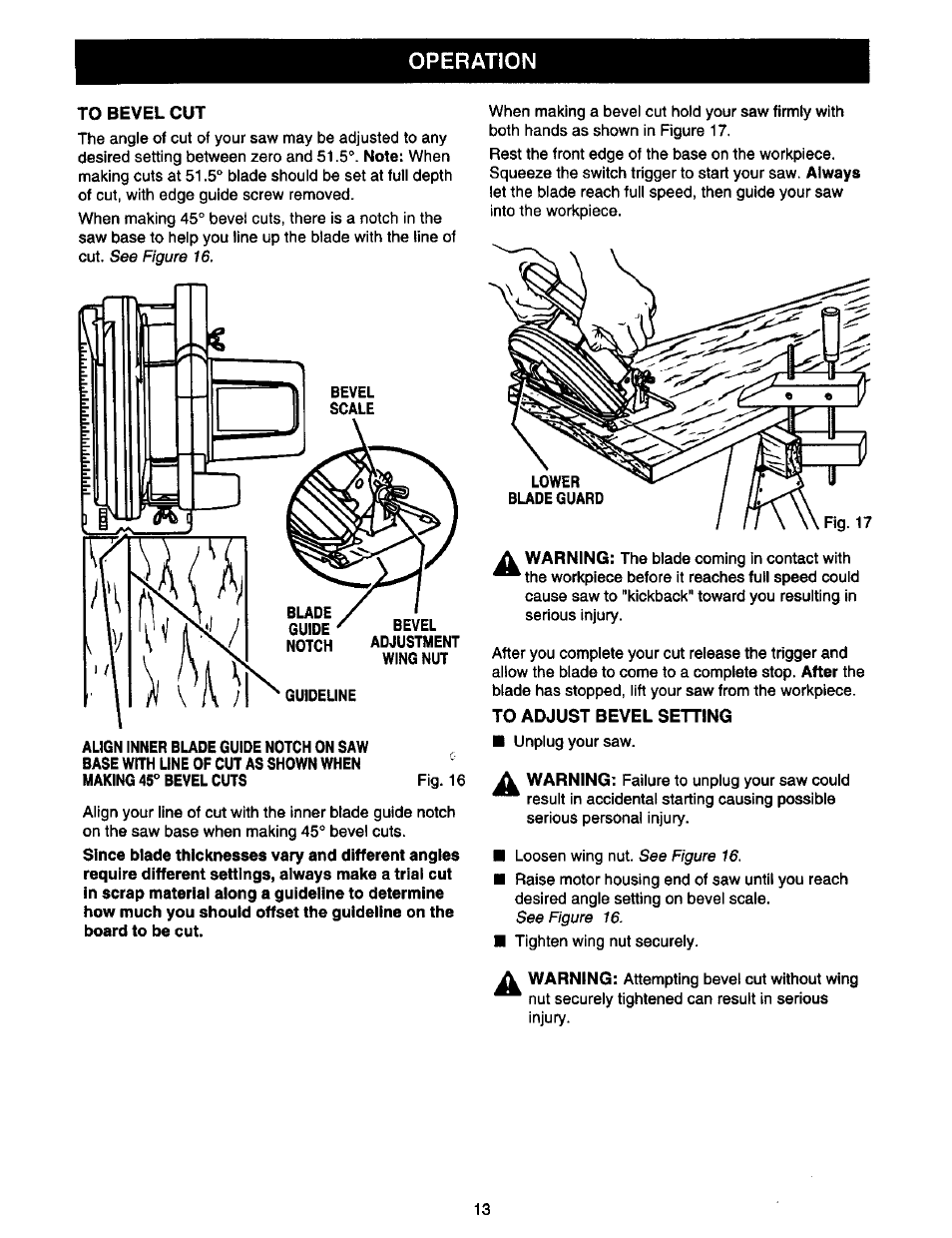 Operation | Craftsman 315.108990 User Manual | Page 13 / 20