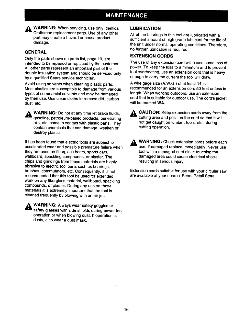 Maintenance | Craftsman 315.108990 User Manual | Page 16 / 20