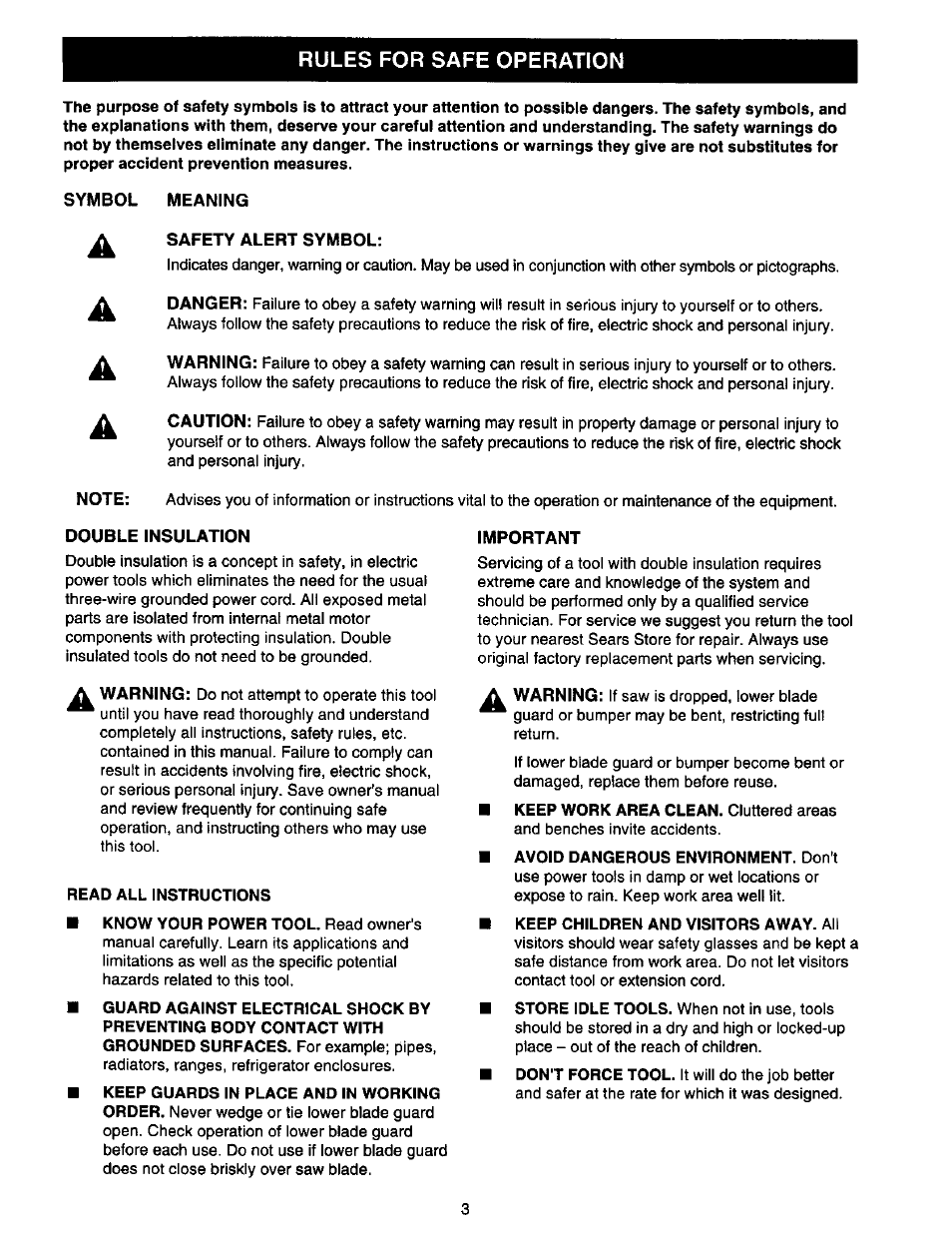 Rules for safe operation, Rules for safe operation _5 | Craftsman 315.108990 User Manual | Page 3 / 20
