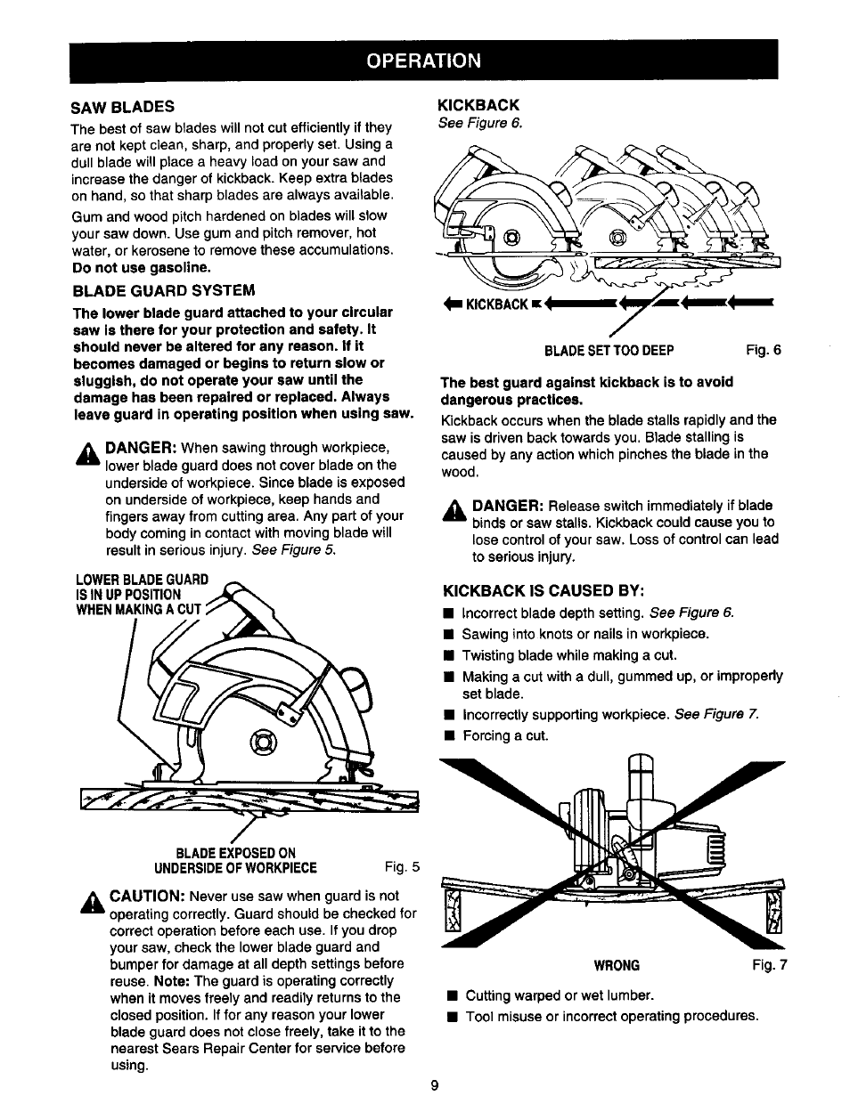 Operation | Craftsman 315.108990 User Manual | Page 9 / 20