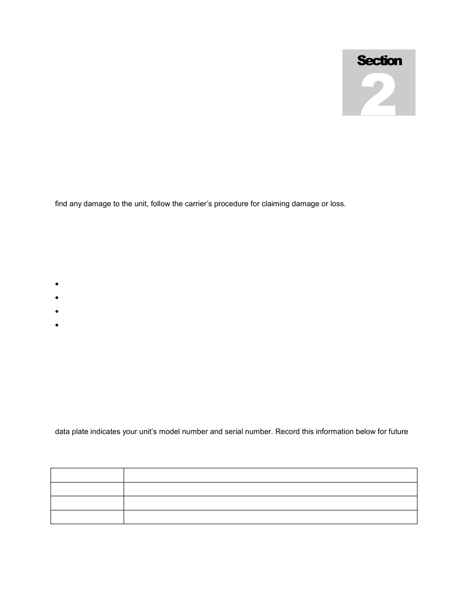 Receiving your unit, Inspection guidelines, Returning shipment | Recording data plate information | Shellab SWB715-2 User Manual | Page 5 / 29