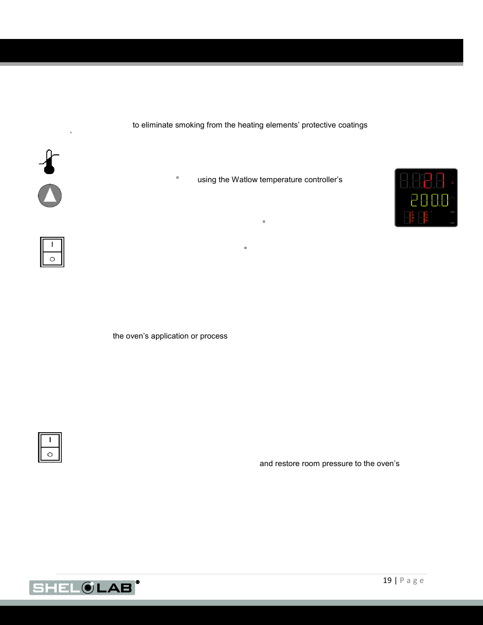 First use burn in (recommended), Verify vacuum functionality and integrity, Burn in | Setting the temperature controller set point, Operation (continued) | Shellab SVAC9-2 User Manual | Page 19 / 29