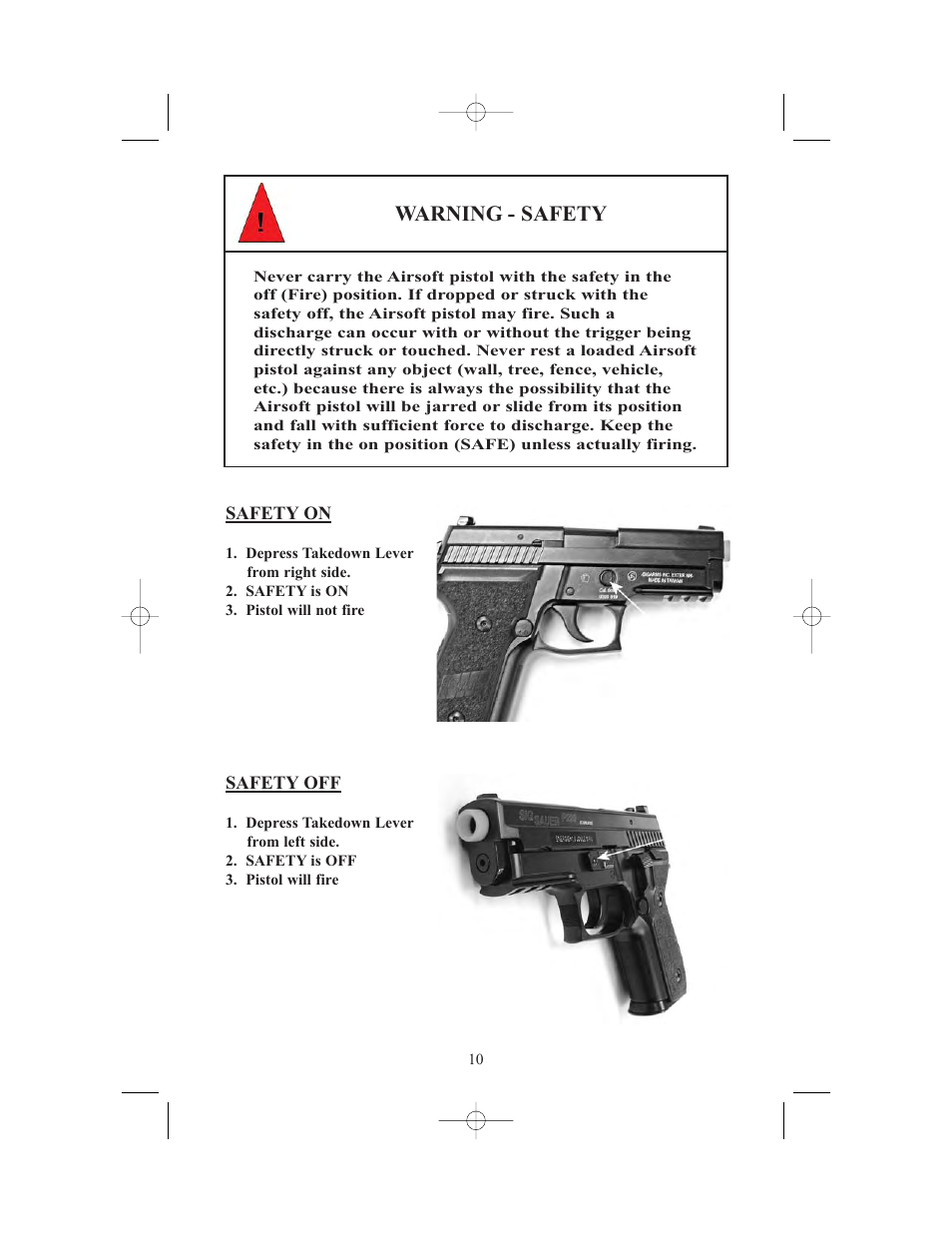 Warning - safety | SIG SAUER AIRSOFT PISTOL (Handling & Safety) User Manual | Page 12 / 20