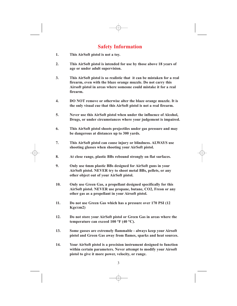 Safety information | SIG SAUER AIRSOFT PISTOL (Handling & Safety) User Manual | Page 5 / 20