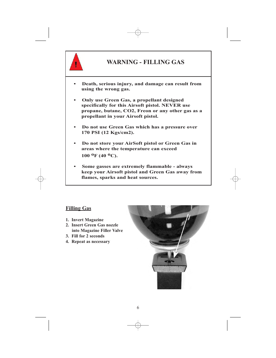 Warning - filling gas | SIG SAUER AIRSOFT PISTOL (Handling & Safety) User Manual | Page 8 / 20