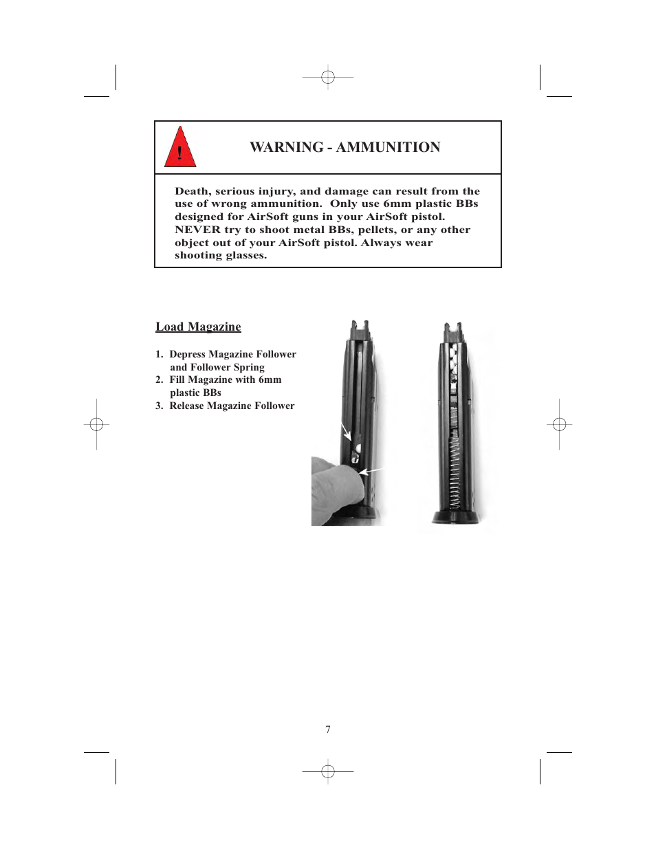 Warning - ammunition | SIG SAUER AIRSOFT PISTOL (Handling & Safety) User Manual | Page 9 / 20