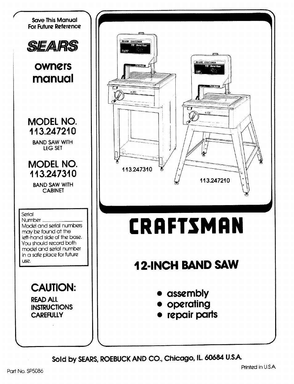 Craftsman 113.2472T0 User Manual | 40 pages