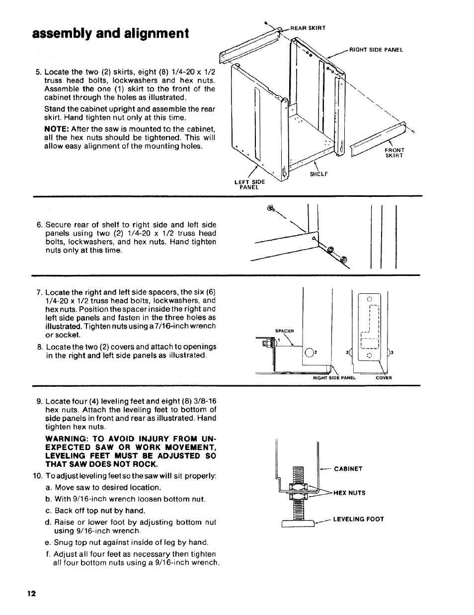 Assembly and alignment | Craftsman 113.2472T0 User Manual | Page 12 / 40