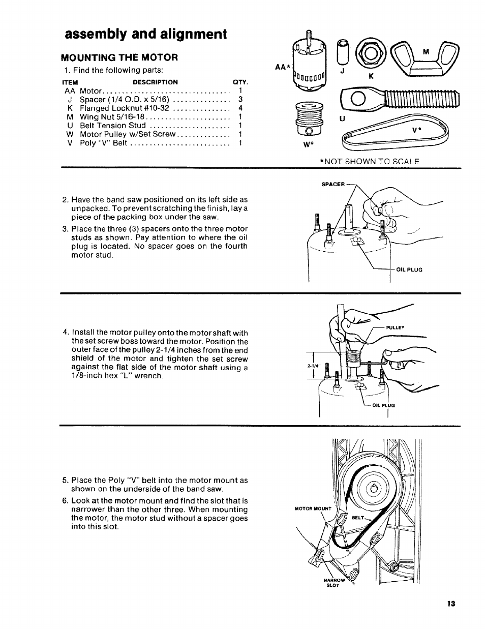 Mounting the motor, Assembly and alignment | Craftsman 113.2472T0 User Manual | Page 13 / 40