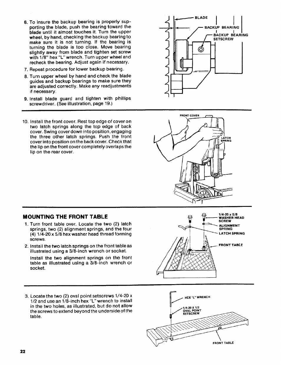 Mounting the front table | Craftsman 113.2472T0 User Manual | Page 22 / 40