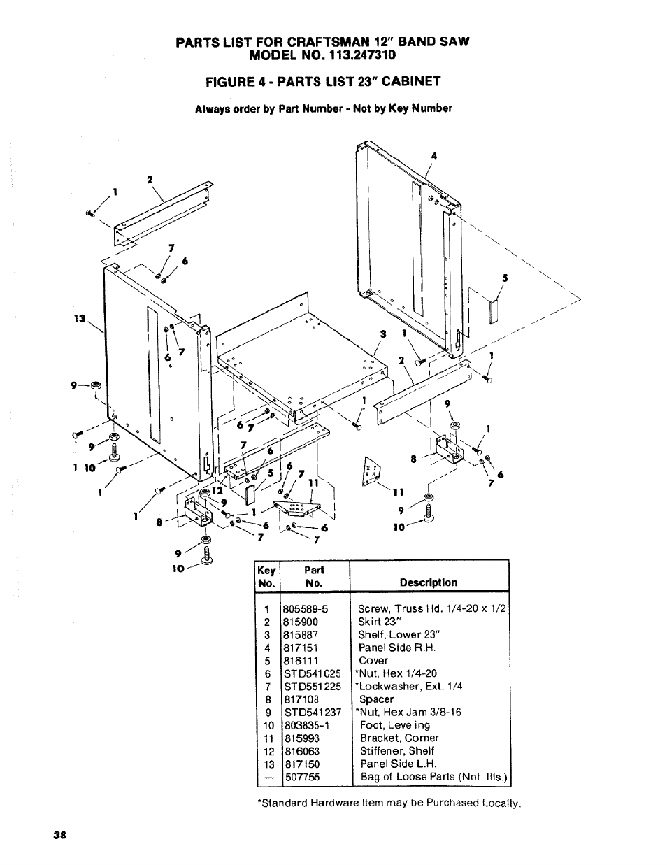 Always order by part number - not by key number | Craftsman 113.2472T0 User Manual | Page 38 / 40