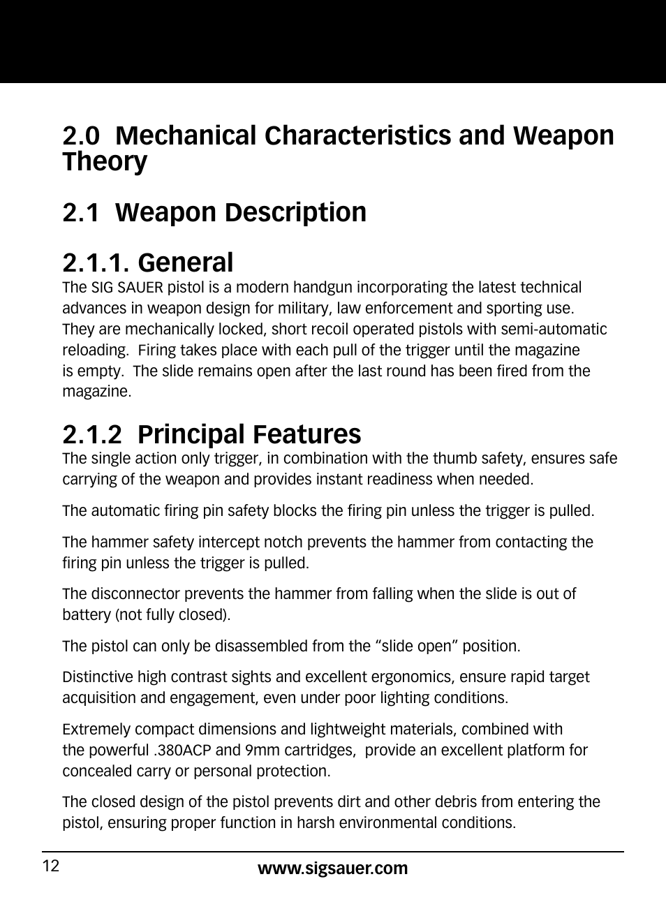 2 principal features | SIG SAUER P938P User Manual | Page 12 / 68