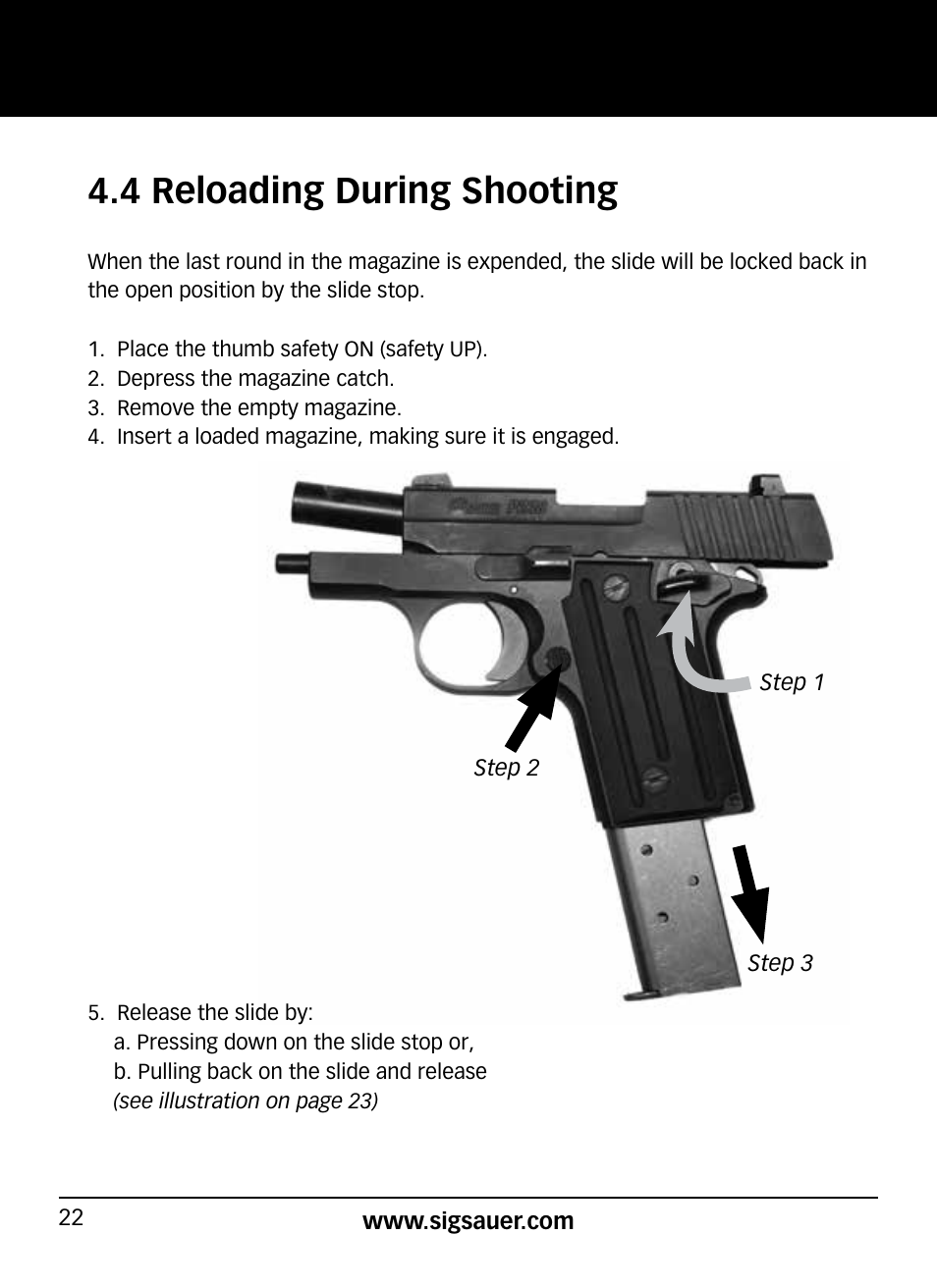 4 reloading during shooting | SIG SAUER P938P User Manual | Page 22 / 68