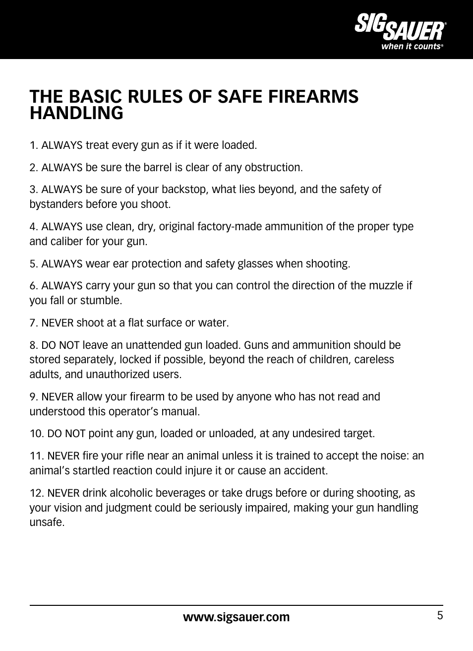 The basic rules of safe firearms handling | SIG SAUER P938P User Manual | Page 5 / 68