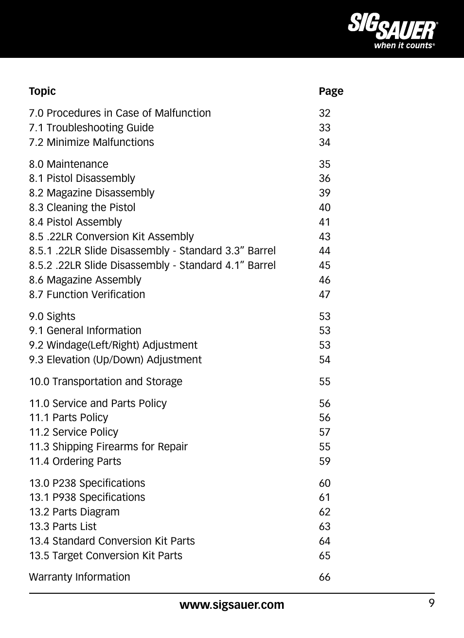 SIG SAUER P938P User Manual | Page 9 / 68