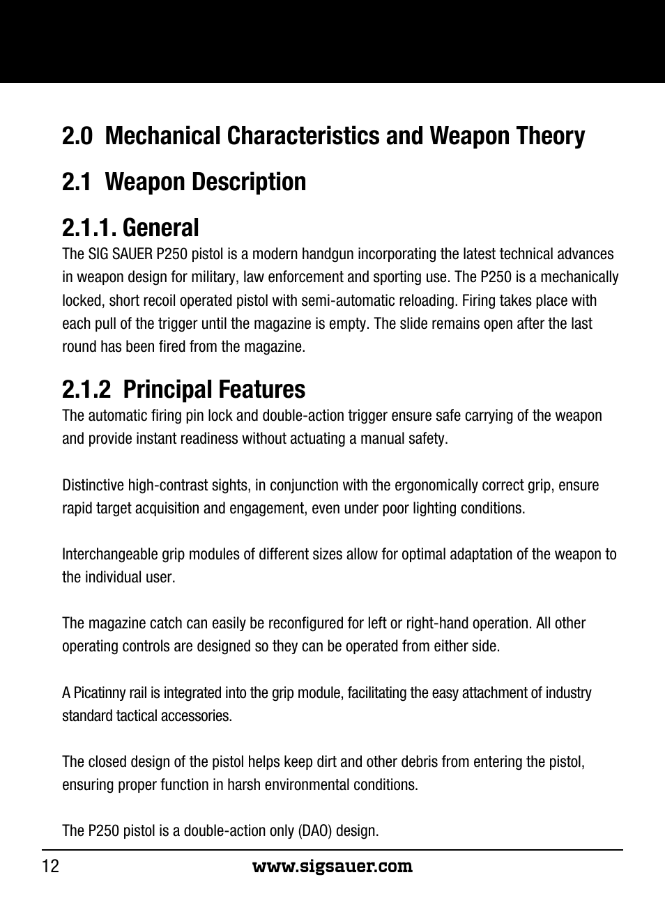 2 principal features | SIG SAUER P250 User Manual | Page 12 / 68