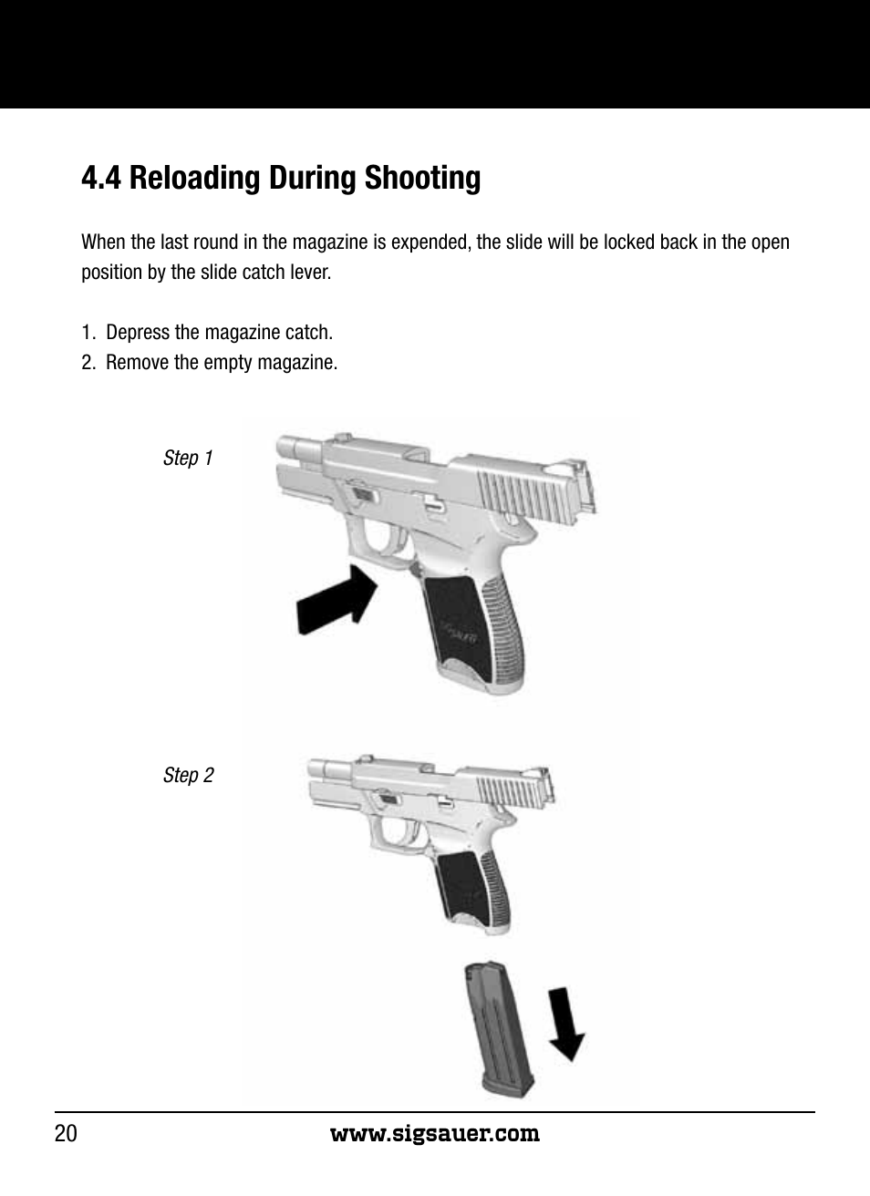 4 reloading during shooting | SIG SAUER P250 User Manual | Page 20 / 68