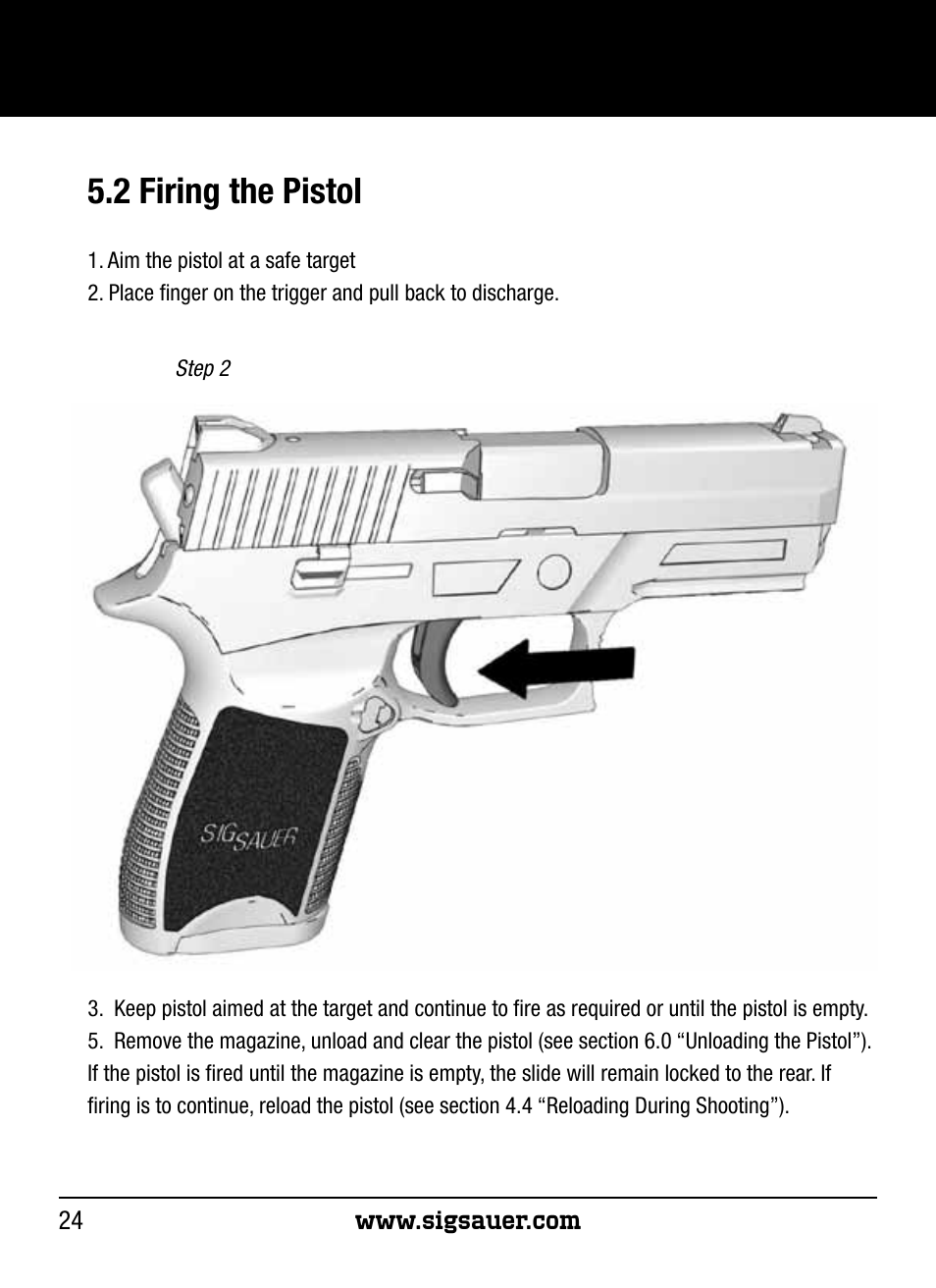 2 firing the pistol | SIG SAUER P250 User Manual | Page 24 / 68