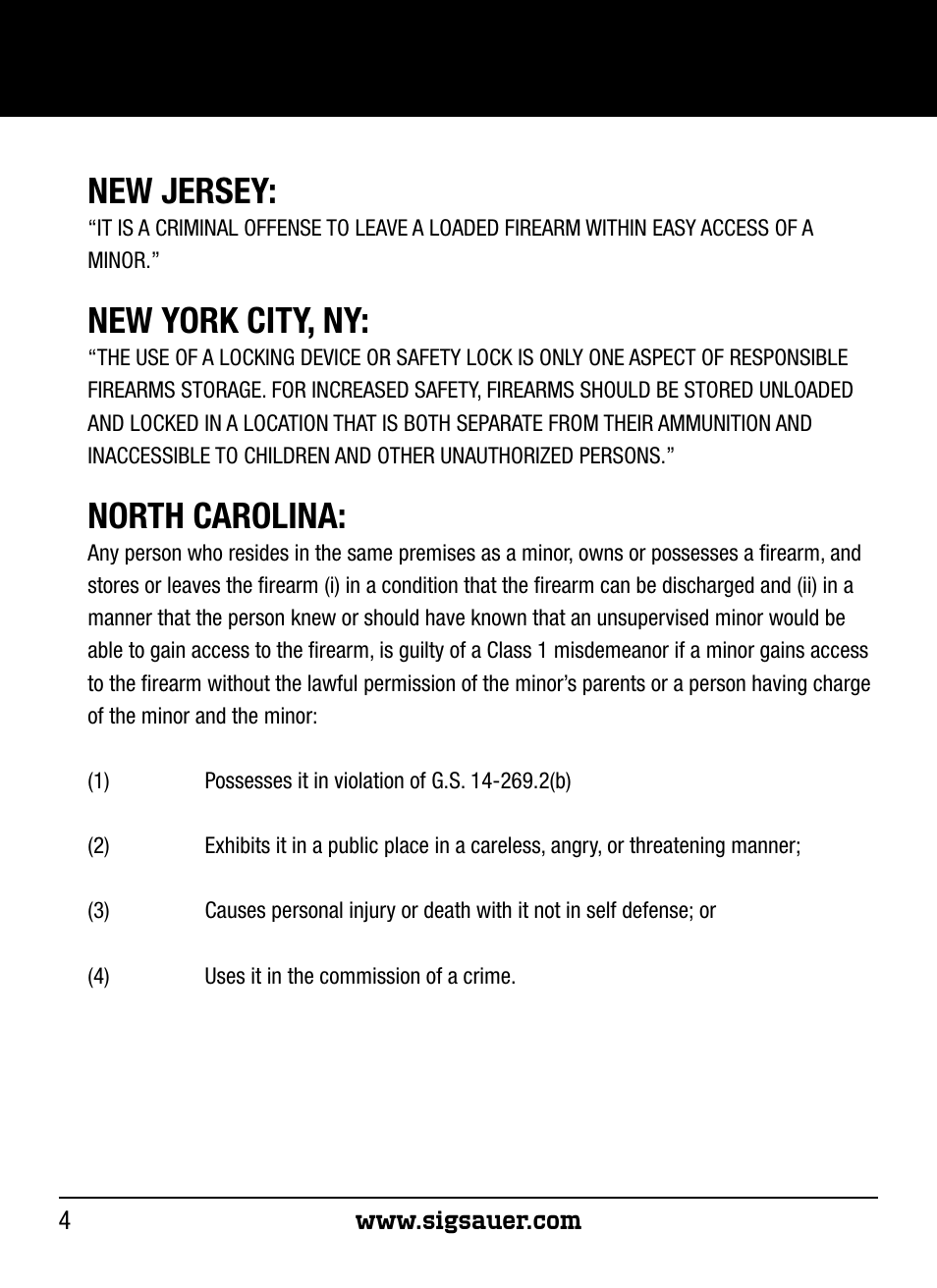 New jersey, New york city, ny, North carolina | SIG SAUER P250 User Manual | Page 4 / 68