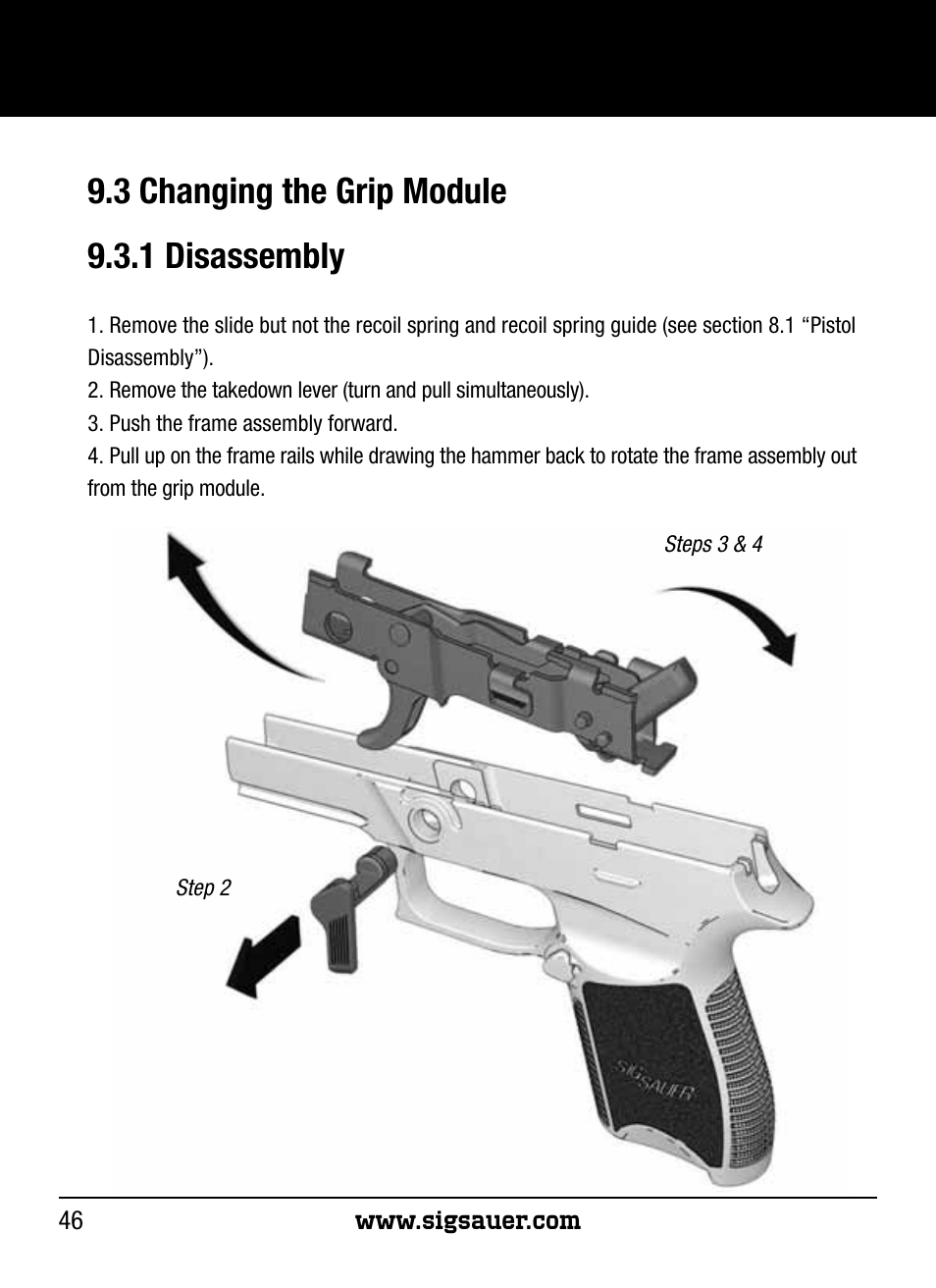 3 changing the grip module 9.3.1 disassembly | SIG SAUER P250 User Manual | Page 46 / 68