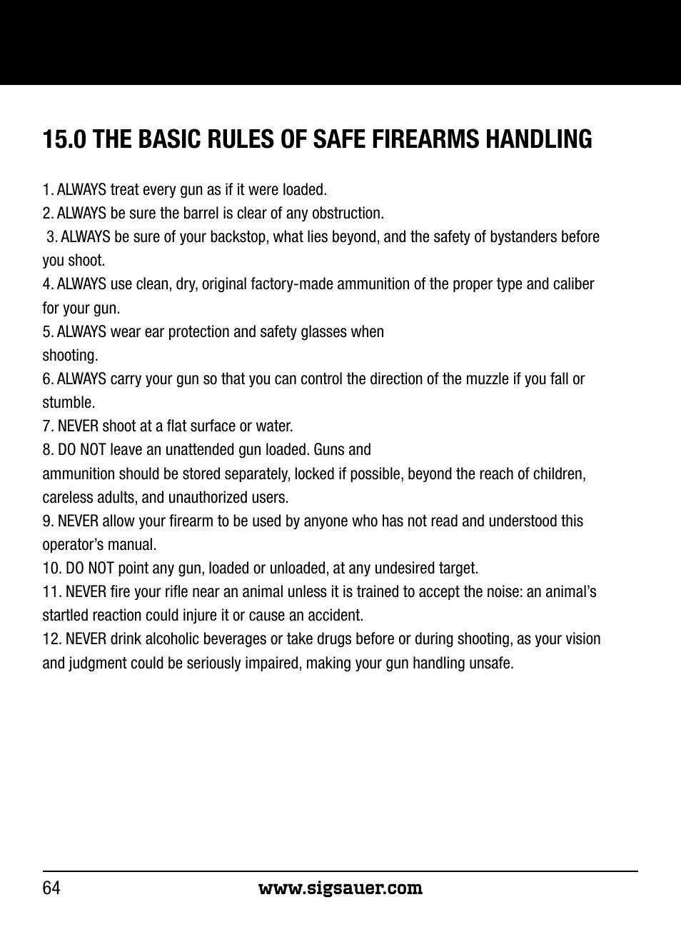 0 the basic rules of safe firearms handling | SIG SAUER P250 User Manual | Page 64 / 68