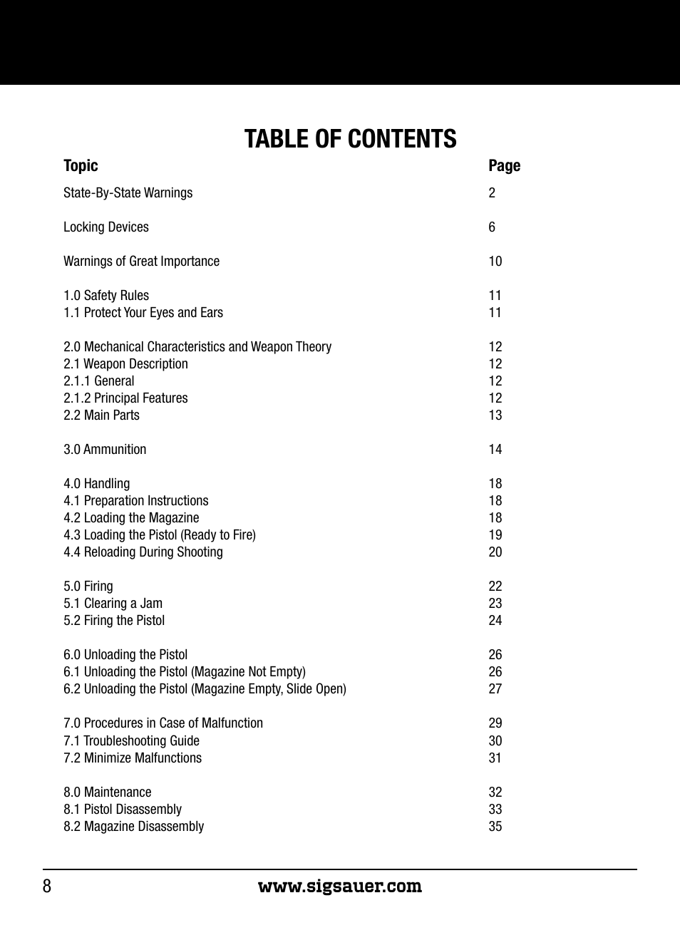 SIG SAUER P250 User Manual | Page 8 / 68
