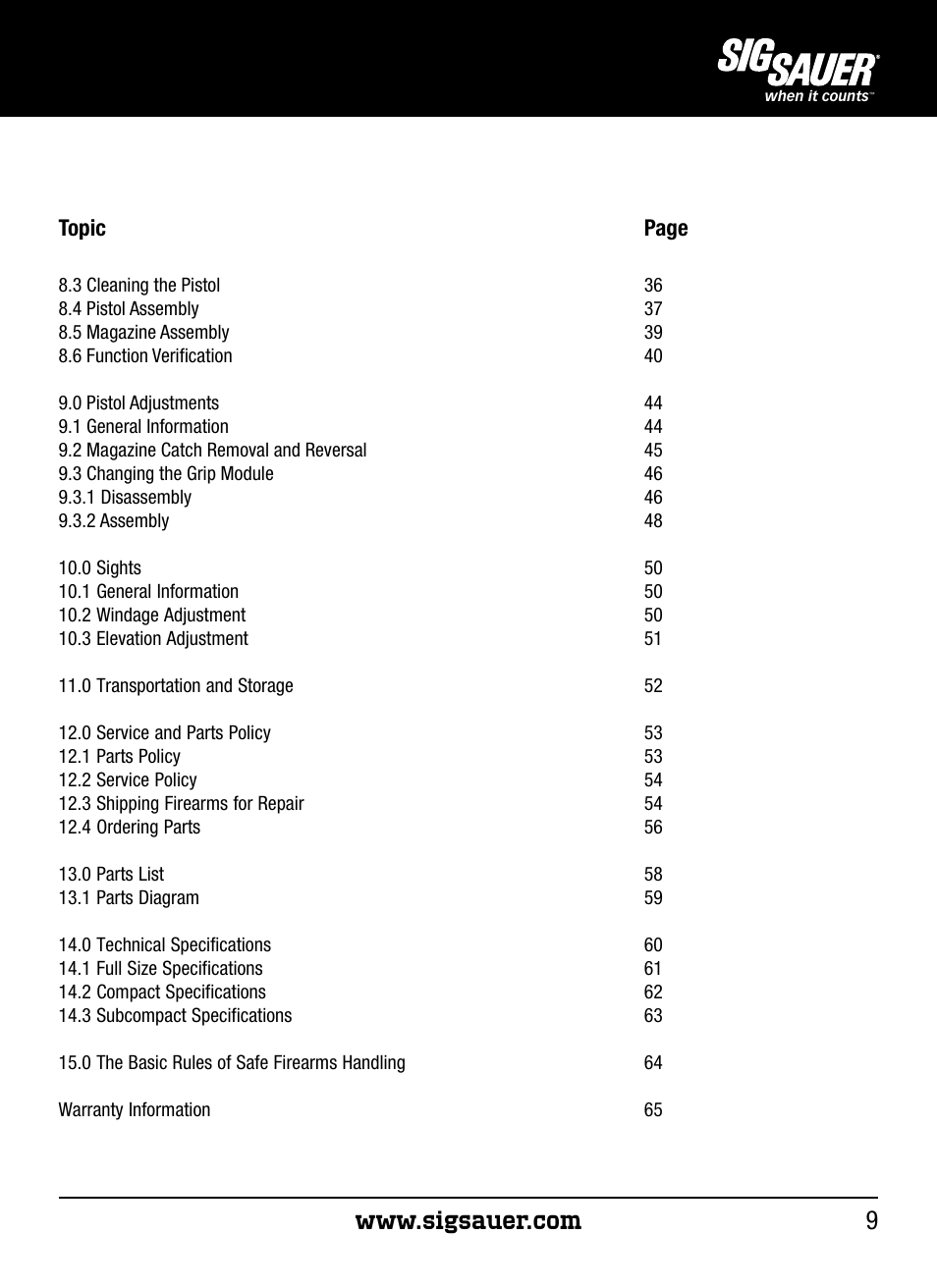 SIG SAUER P250 User Manual | Page 9 / 68