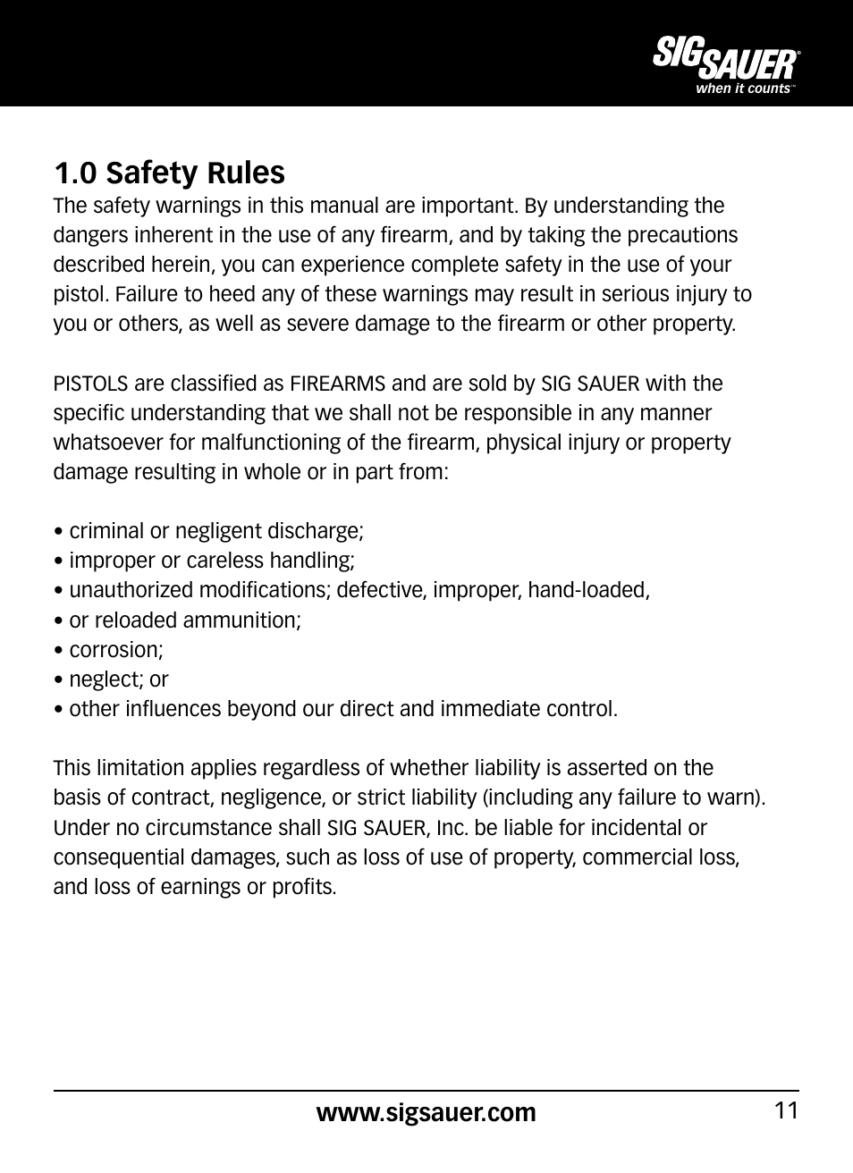 0 safety rules | SIG SAUER P290 User Manual | Page 11 / 68