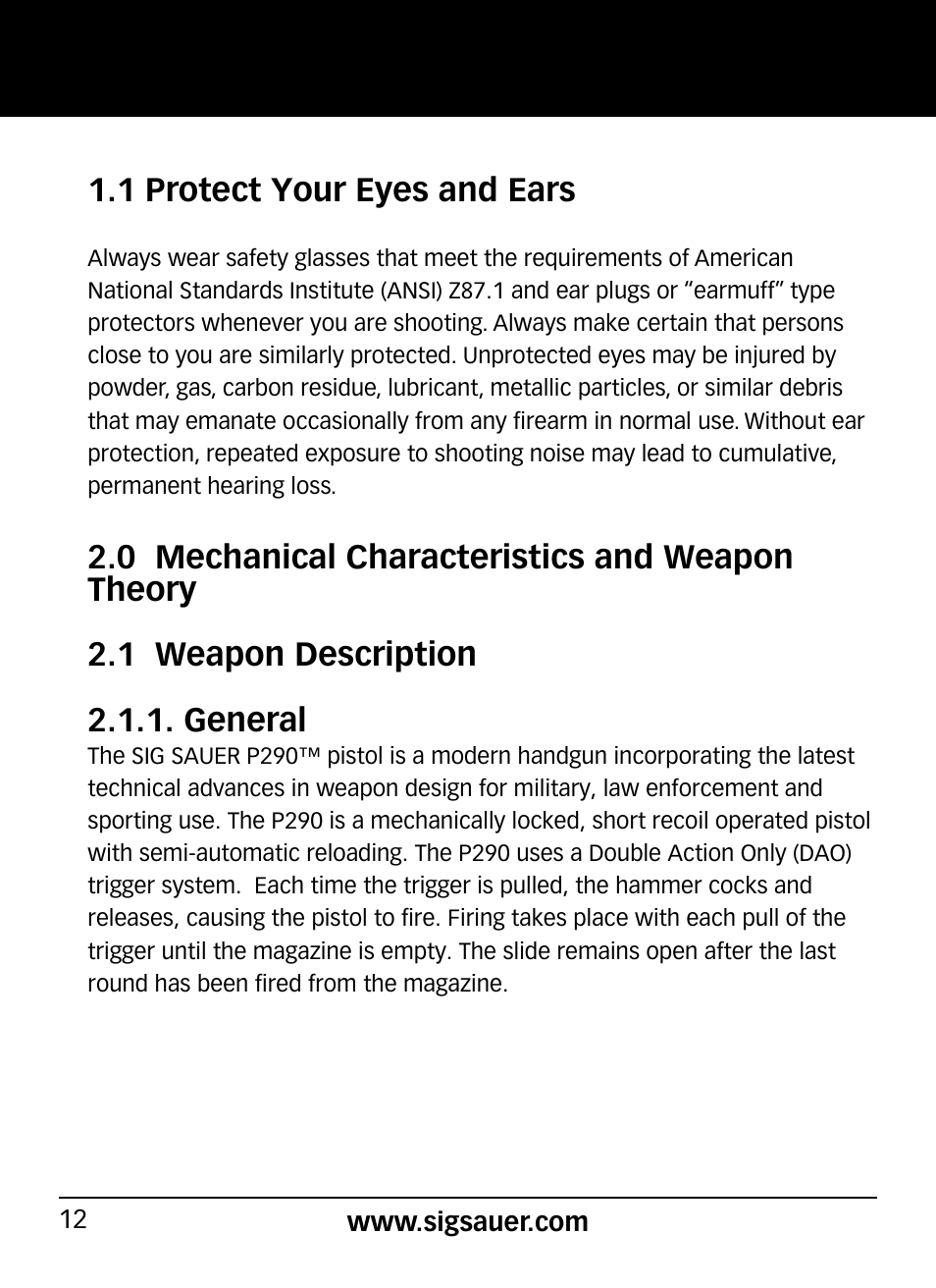 SIG SAUER P290 User Manual | Page 12 / 68