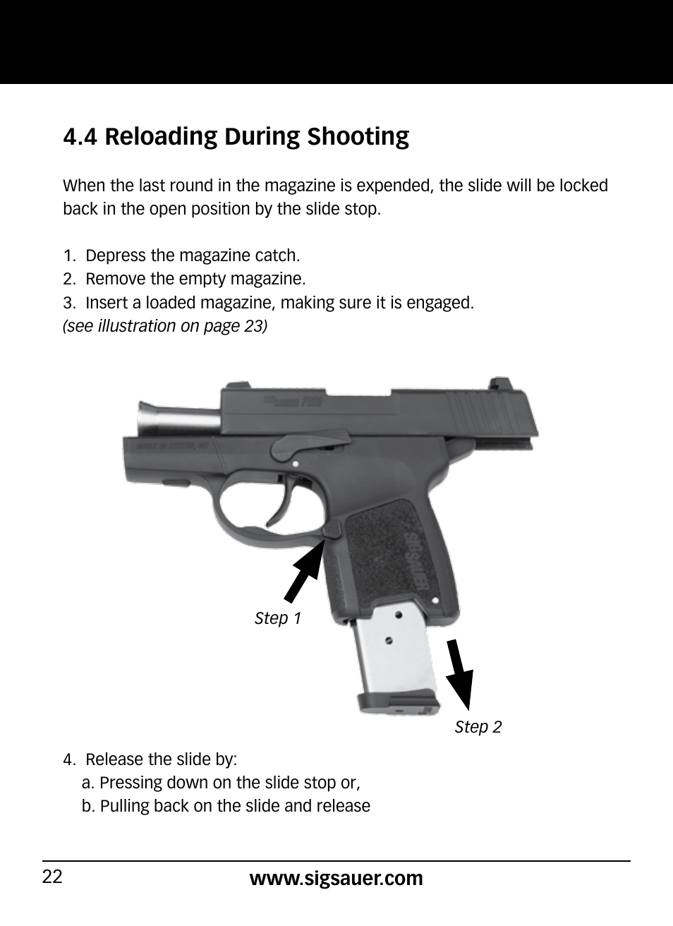 4 reloading during shooting | SIG SAUER P290 User Manual | Page 22 / 68