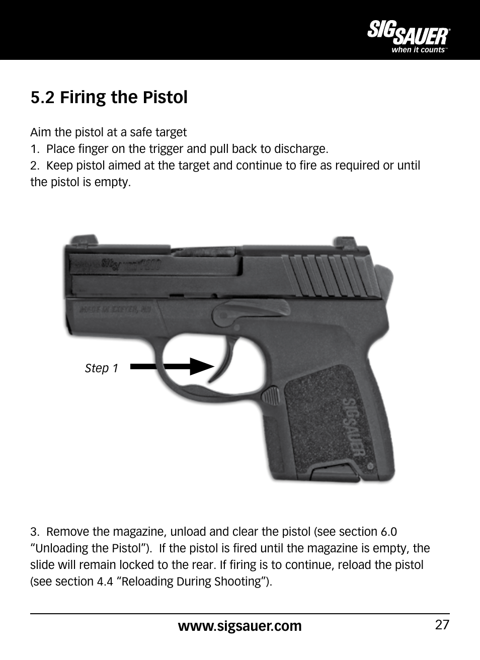 2 firing the pistol | SIG SAUER P290 User Manual | Page 27 / 68