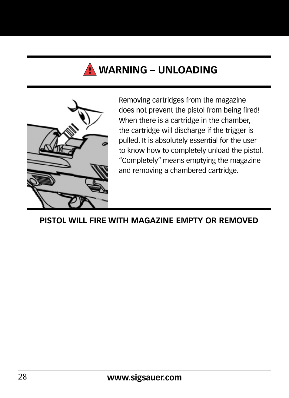 Warning – unloading | SIG SAUER P290 User Manual | Page 28 / 68