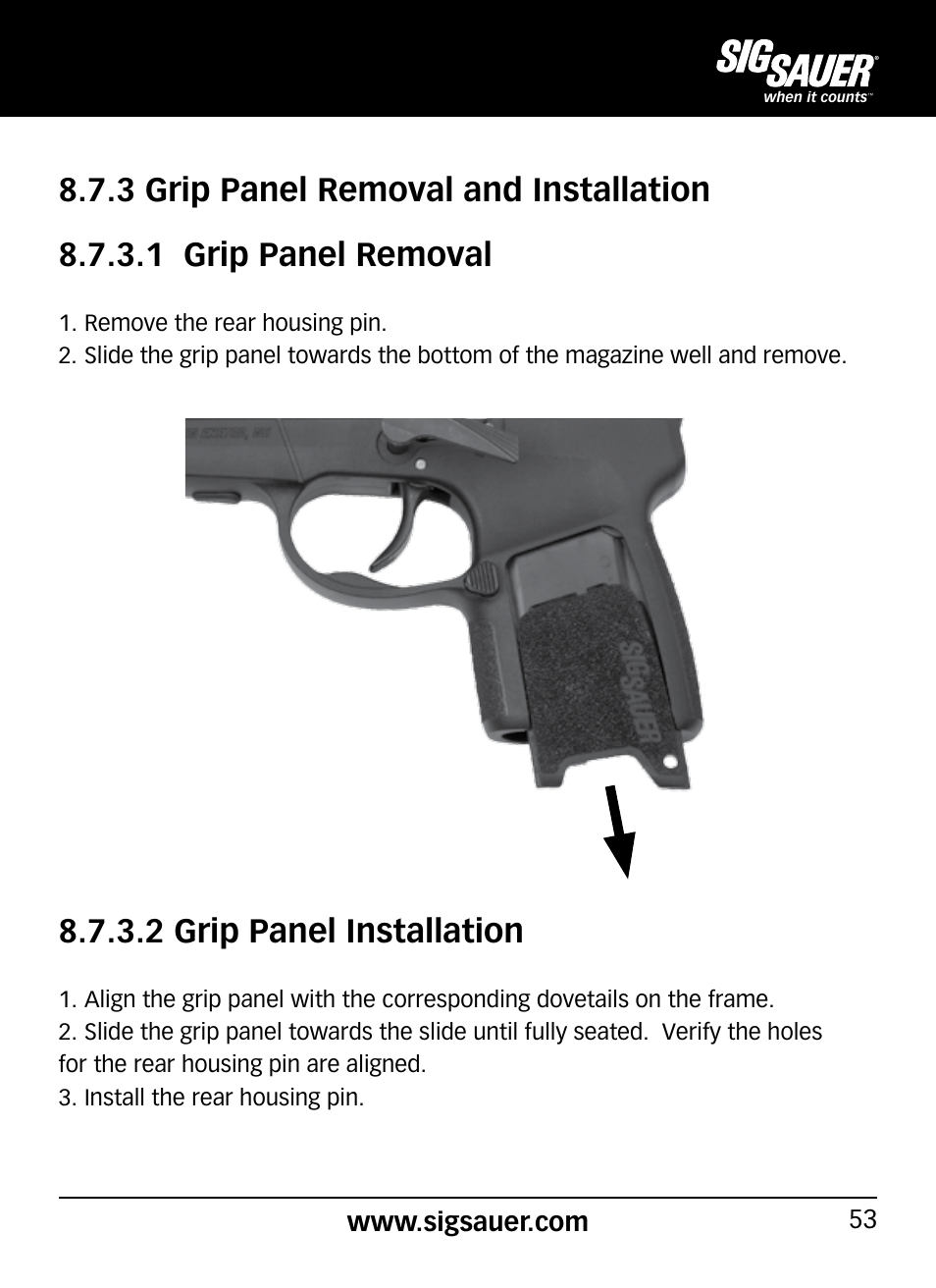 2 grip panel installation | SIG SAUER P290 User Manual | Page 53 / 68