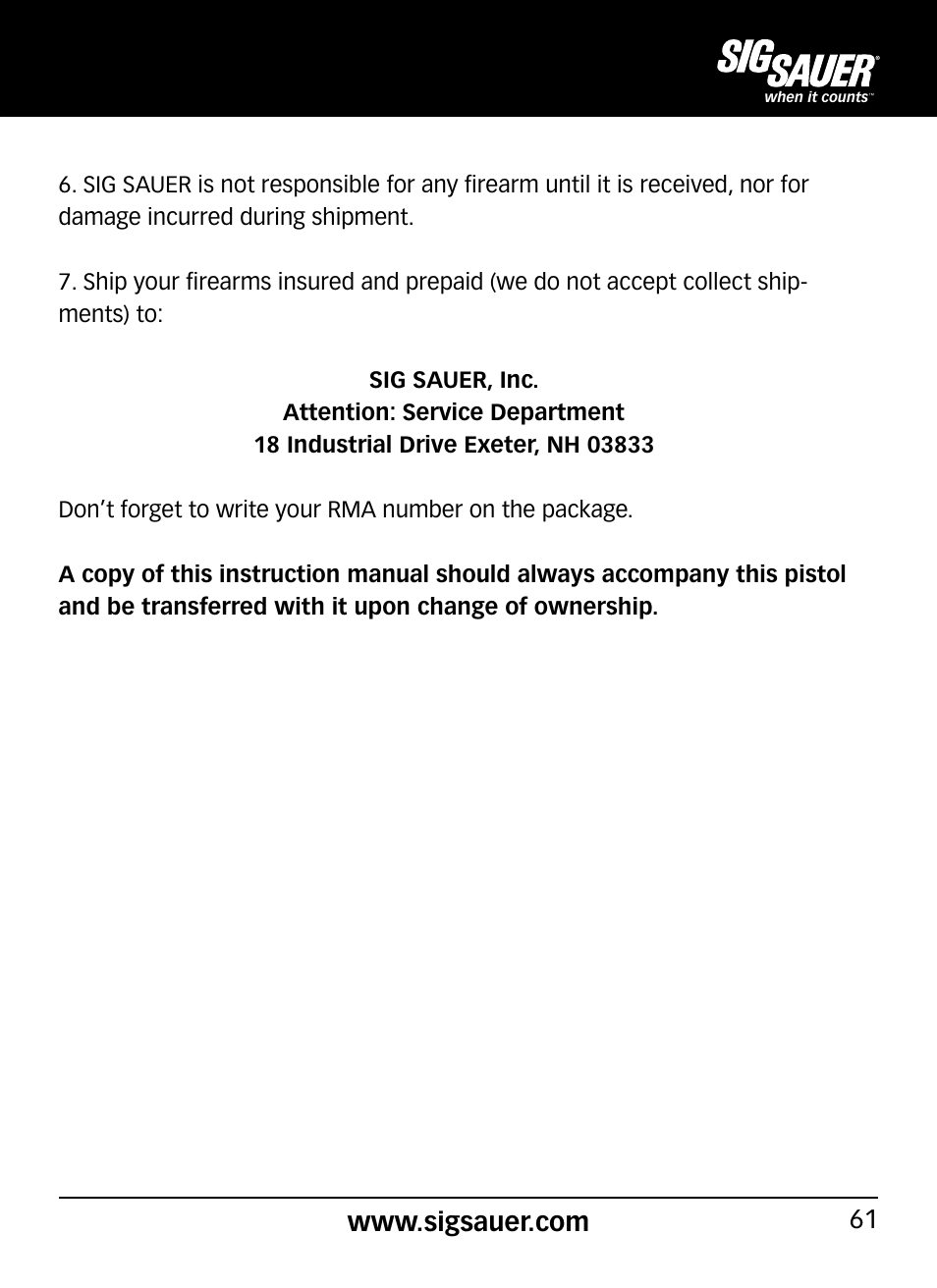 SIG SAUER P290 User Manual | Page 61 / 68