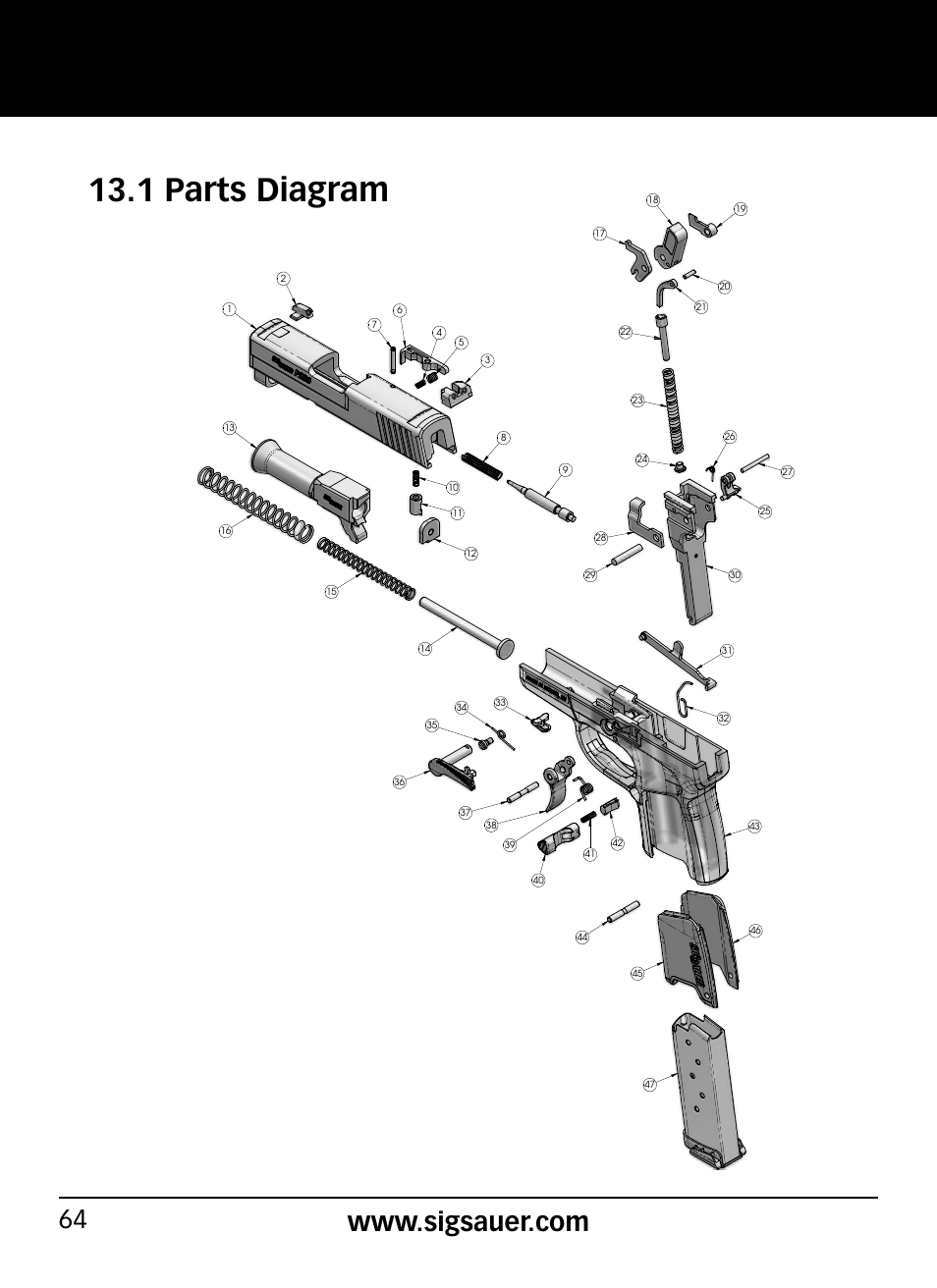 1 parts diagram, Preliminary release - revision p1 | SIG SAUER P290 User Manual | Page 64 / 68