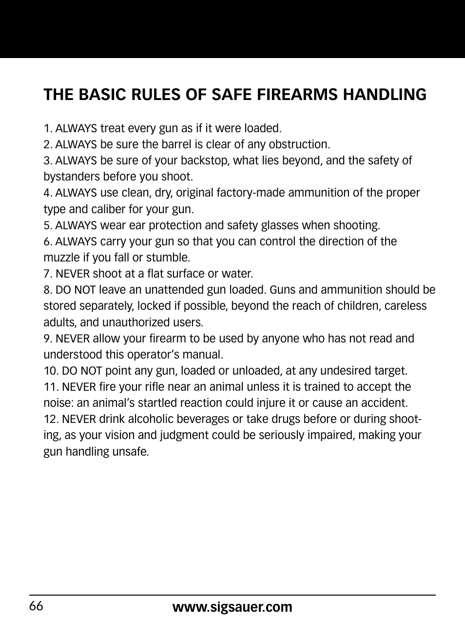 The basic rules of safe firearms handling | SIG SAUER P290 User Manual | Page 66 / 68