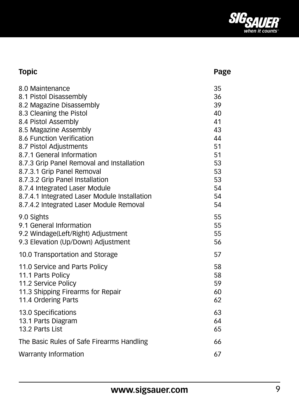 SIG SAUER P290 User Manual | Page 9 / 68