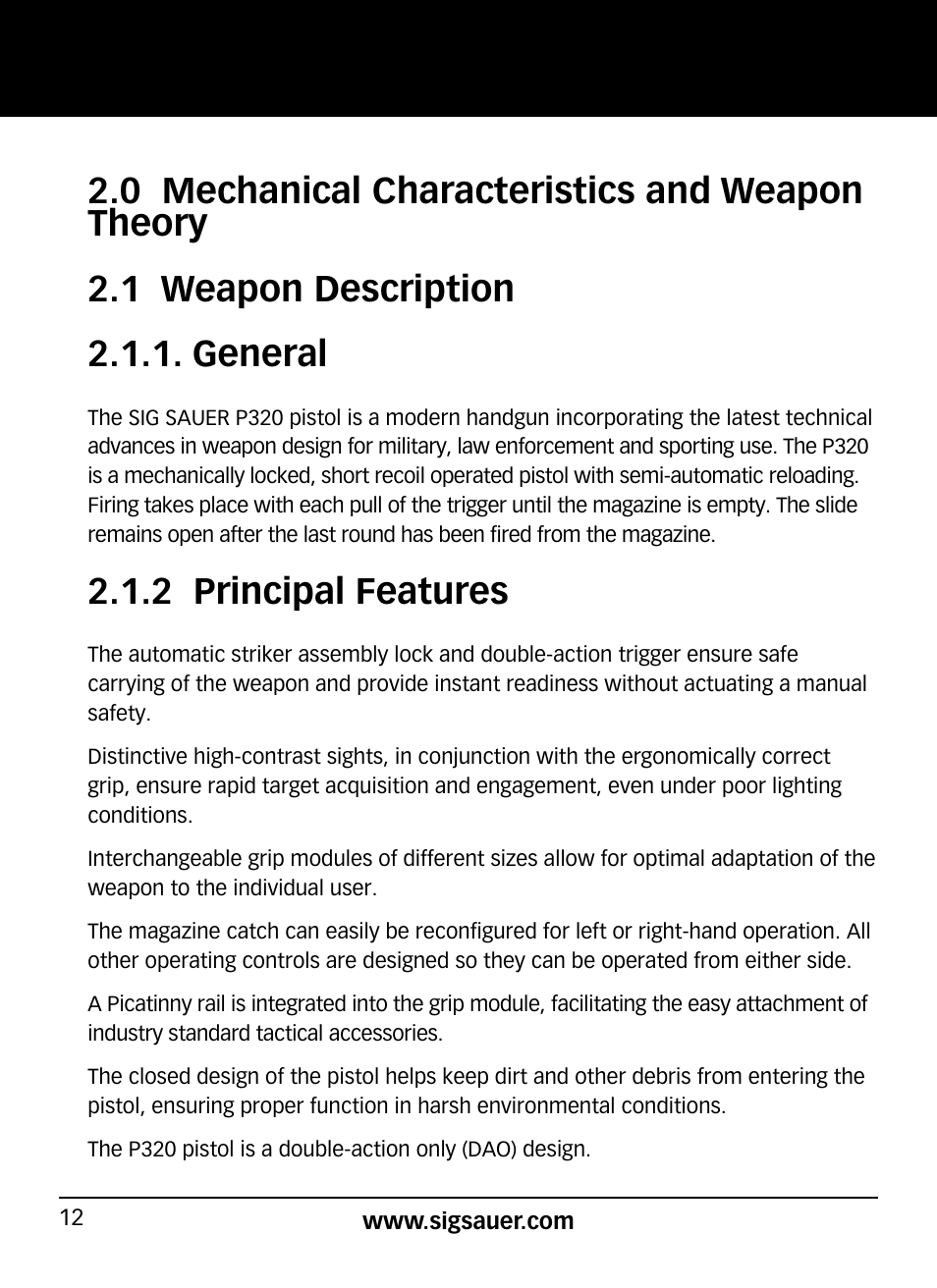 2 principal features | SIG SAUER P320 User Manual | Page 12 / 68