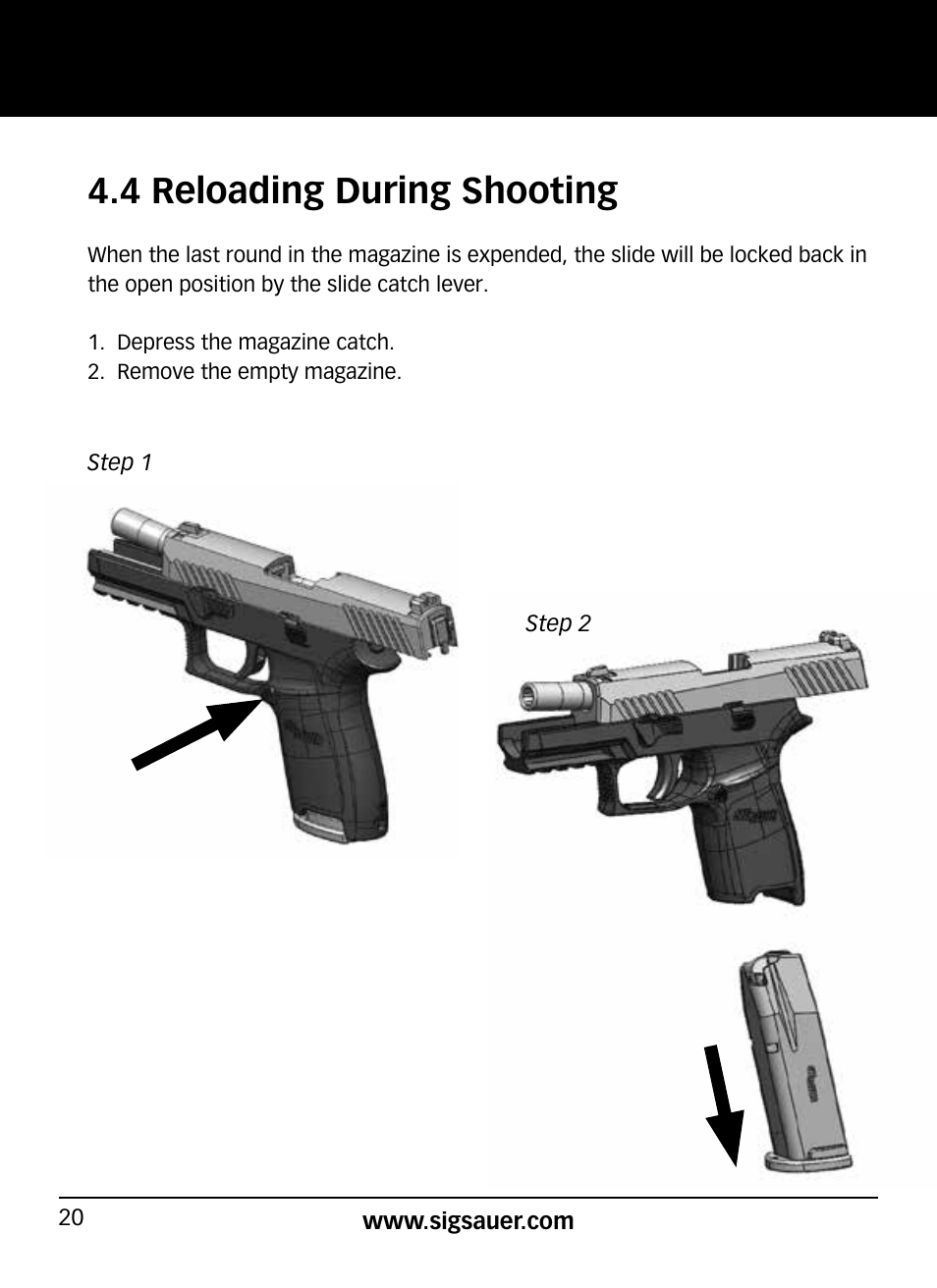 4 reloading during shooting | SIG SAUER P320 User Manual | Page 20 / 68