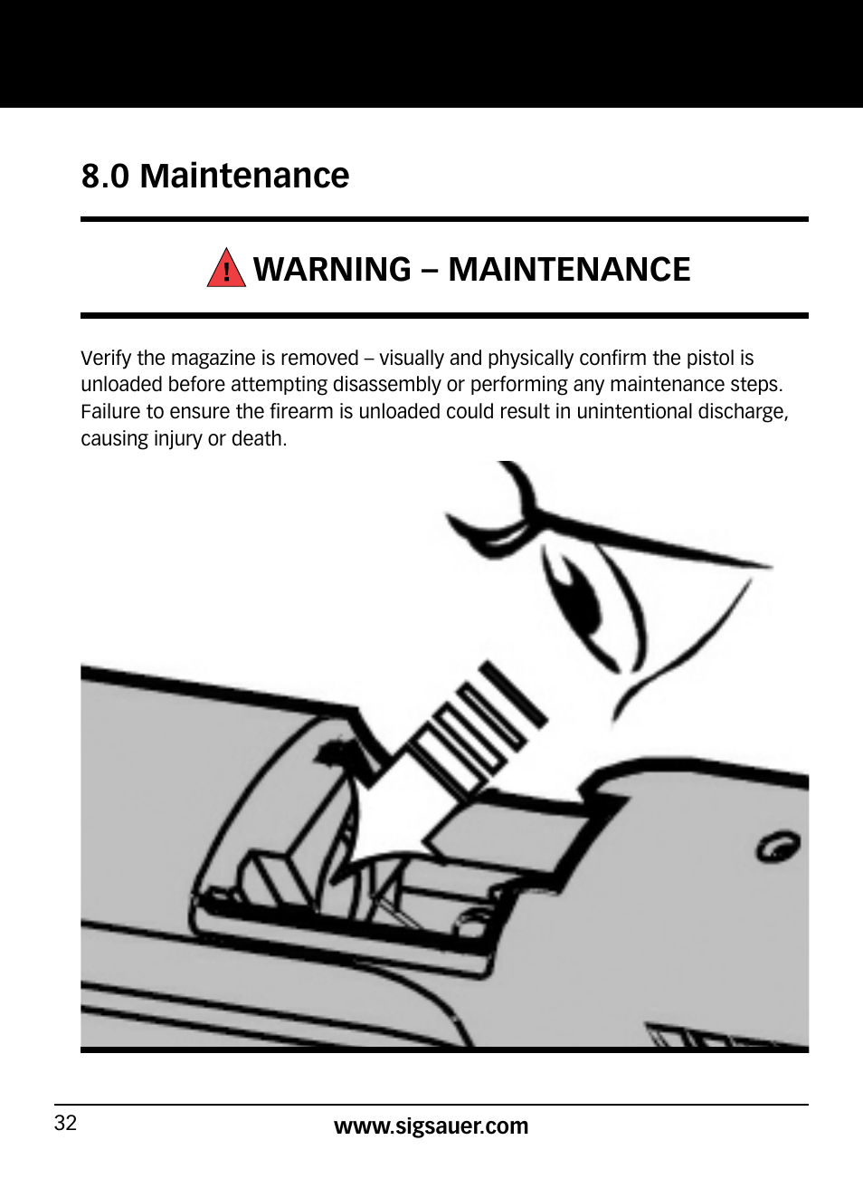 0 maintenance warning – maintenance | SIG SAUER P320 User Manual | Page 32 / 68