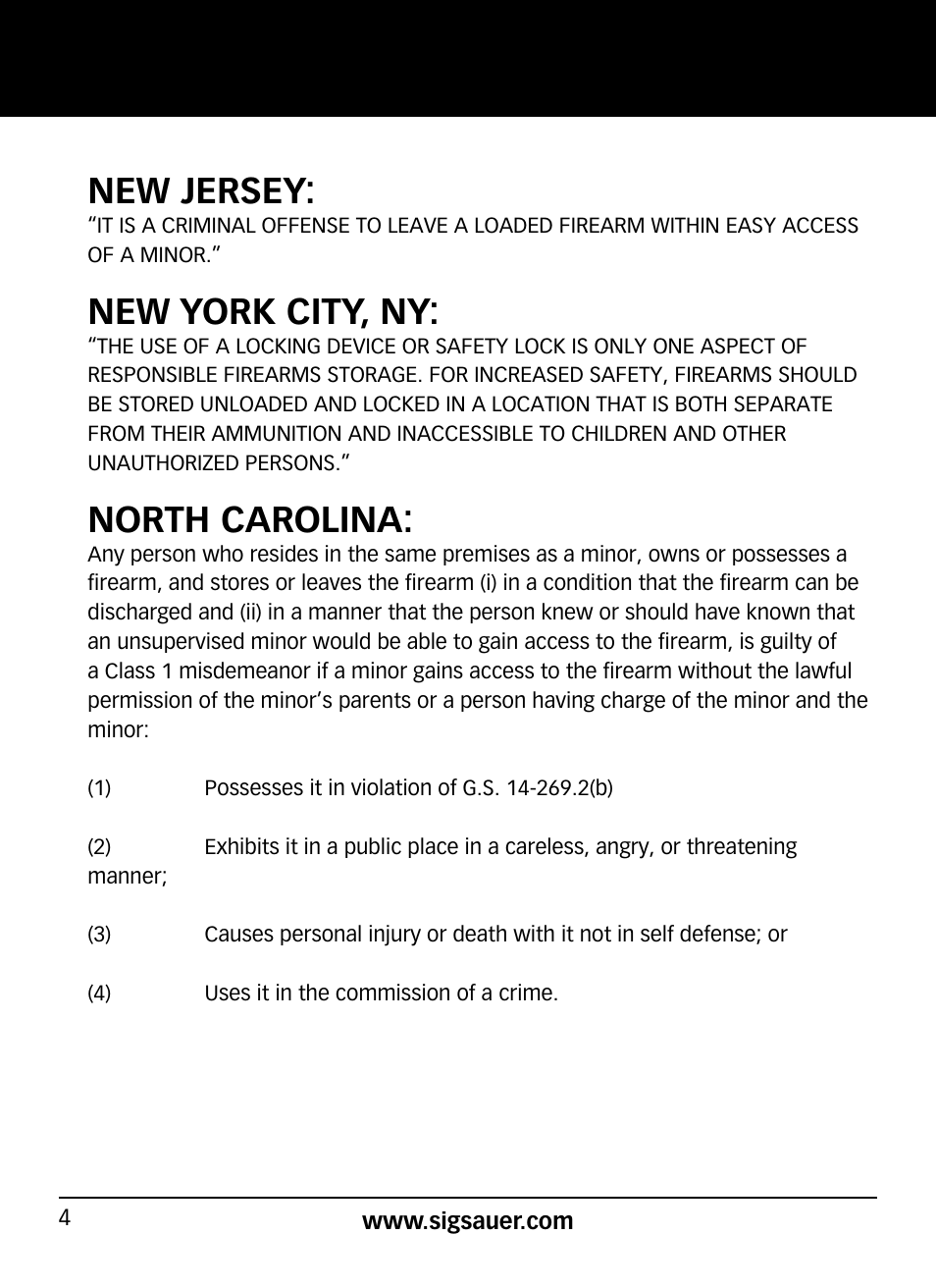 New jersey, New york city, ny, North carolina | SIG SAUER P320 User Manual | Page 4 / 68