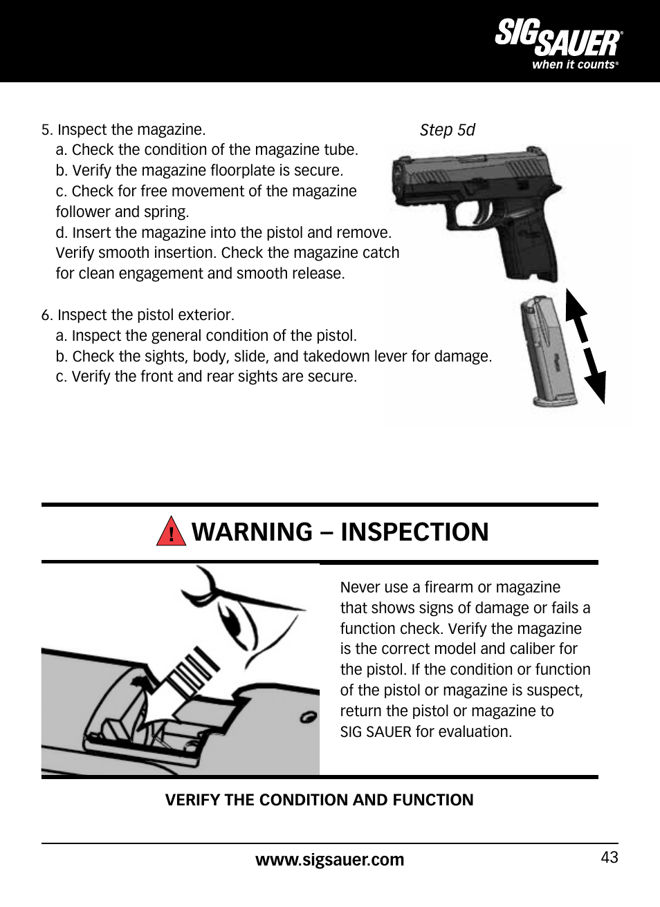 Warning – inspection | SIG SAUER P320 User Manual | Page 43 / 68