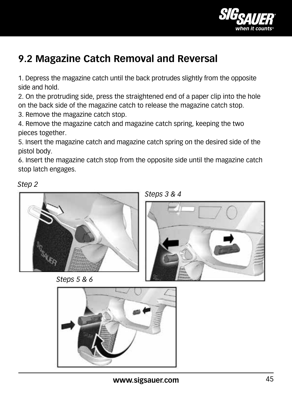 2 magazine catch removal and reversal | SIG SAUER P320 User Manual | Page 45 / 68